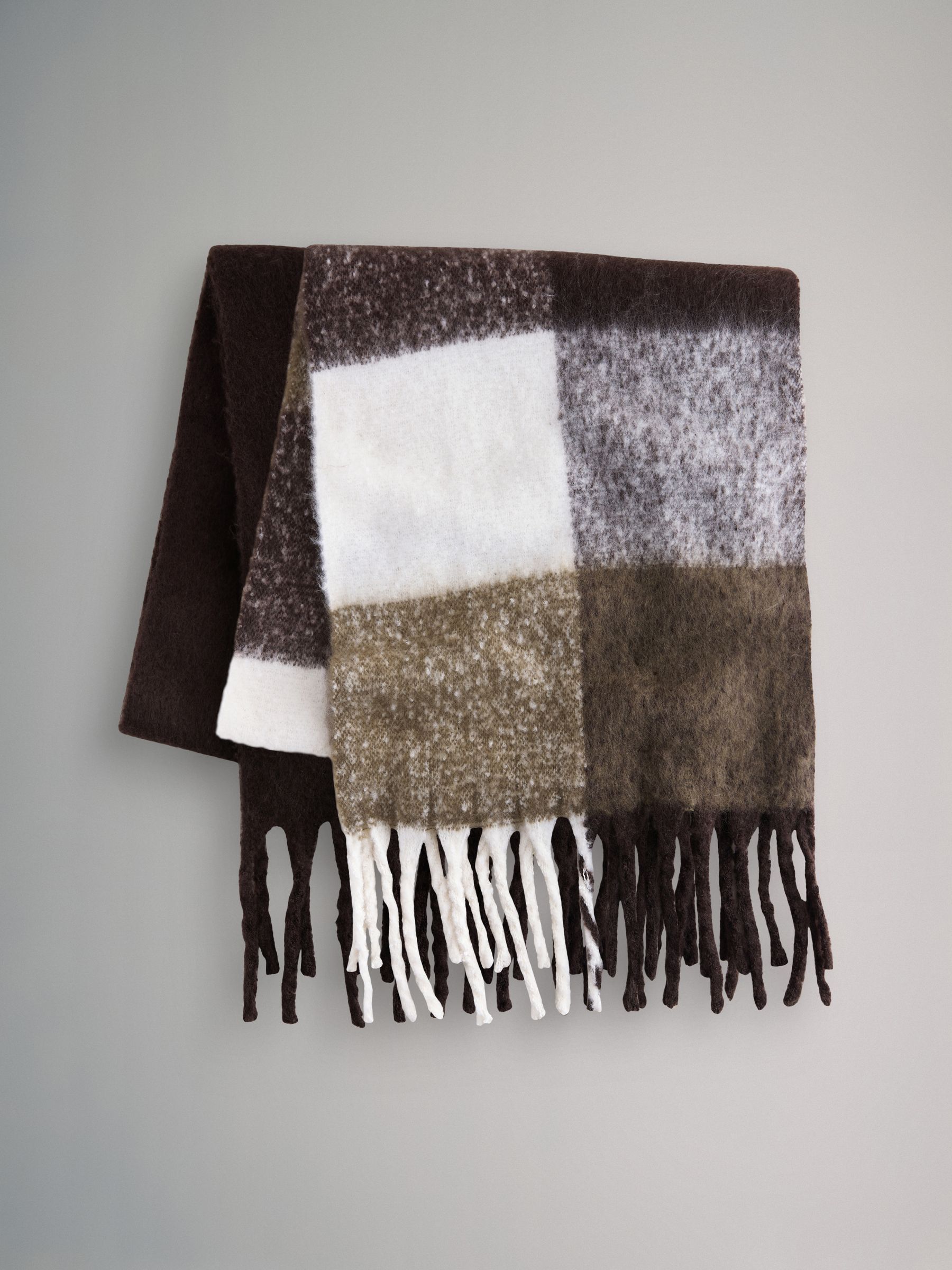 Check/Chocolate Brown 2 Pack Wide Check and Plain Scarfs - Image 2 of 6 Check/Chocolate Brown 2 Pack Wide Check and Plain Scarfs - Image 2 of 6