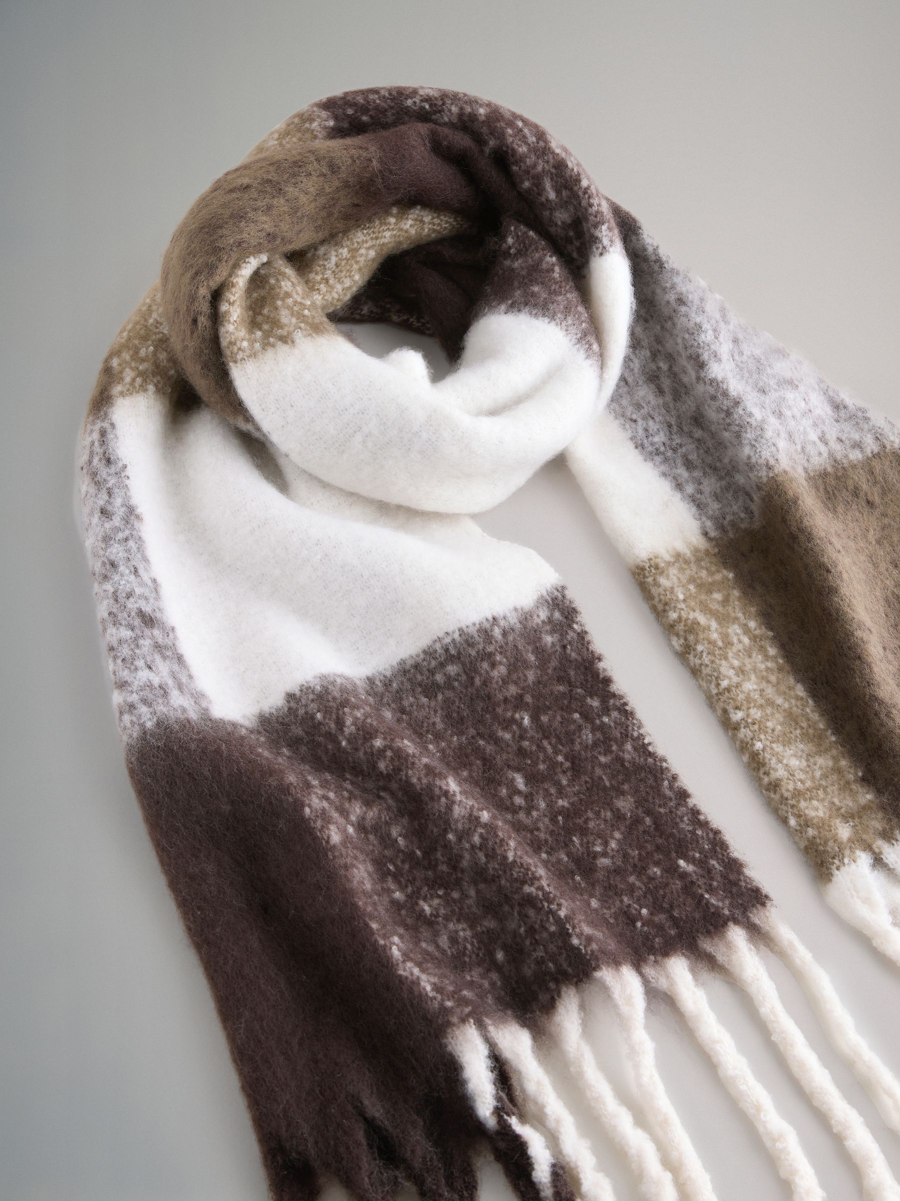 Check/Chocolate Brown 2 Pack Wide Check and Plain Scarfs - Image 5 of 6