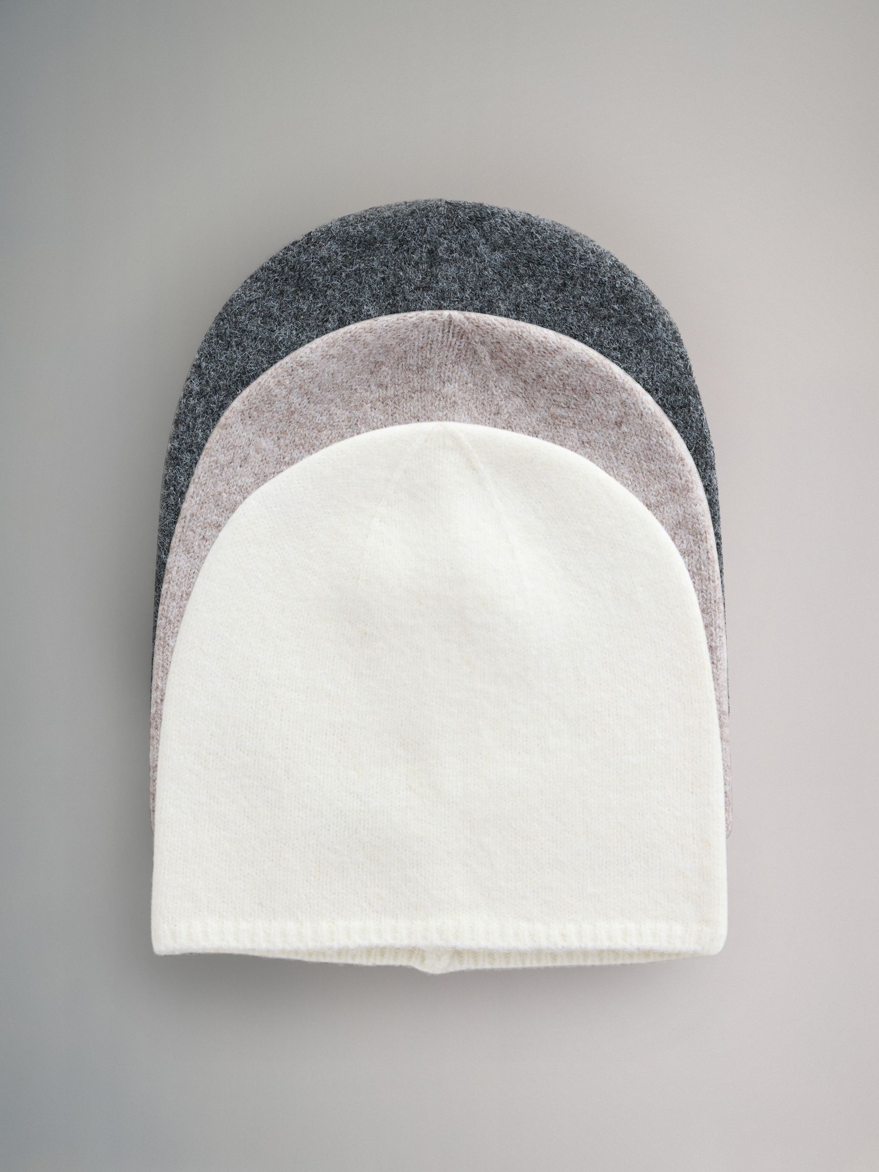 Cream/Camel/Charcoal Marl 3 Pack Fine Knit Beanie - Image 1 of 6