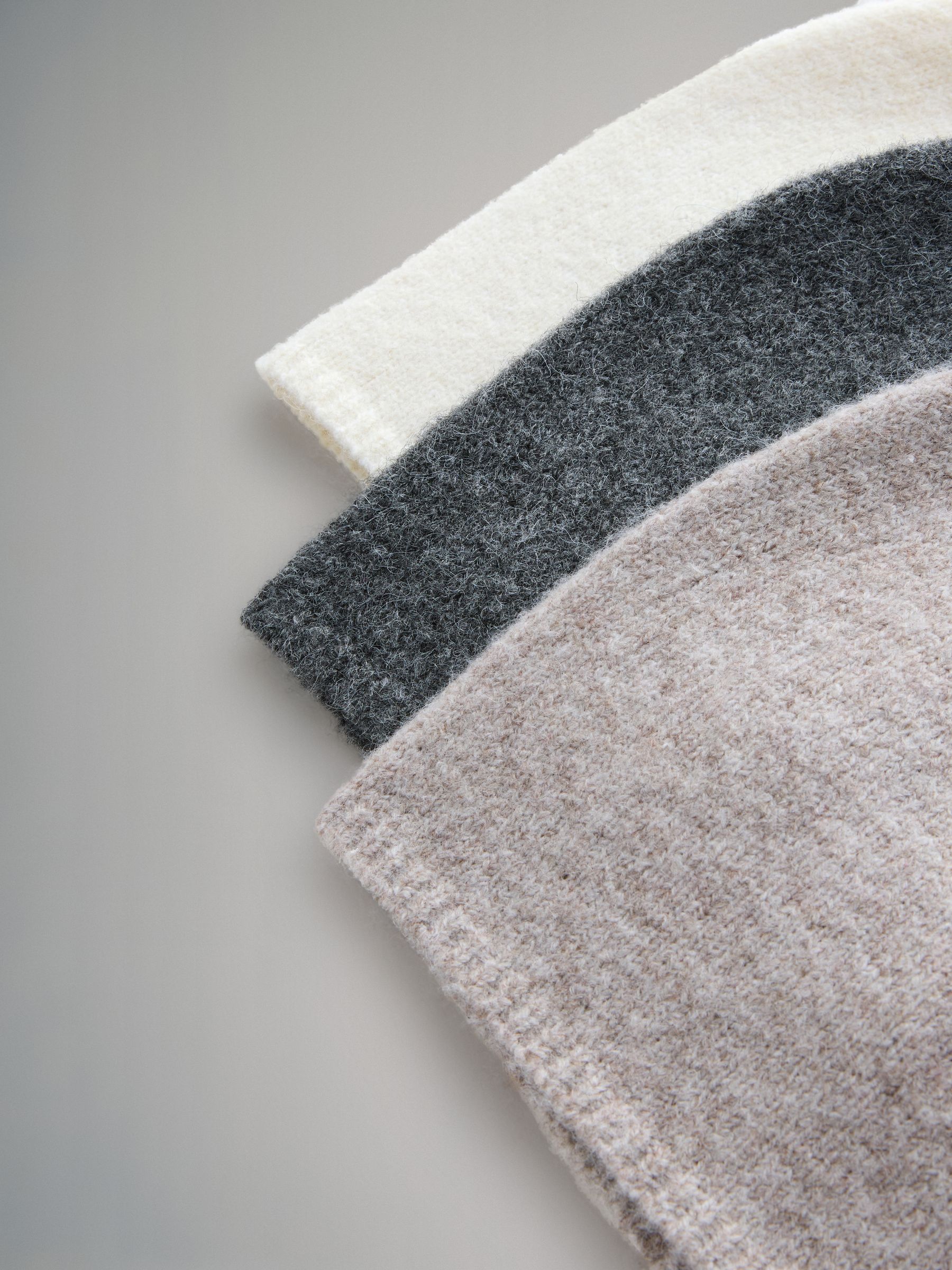 Cream/Camel/Charcoal Marl 3 Pack Fine Knit Beanie - Image 5 of 6