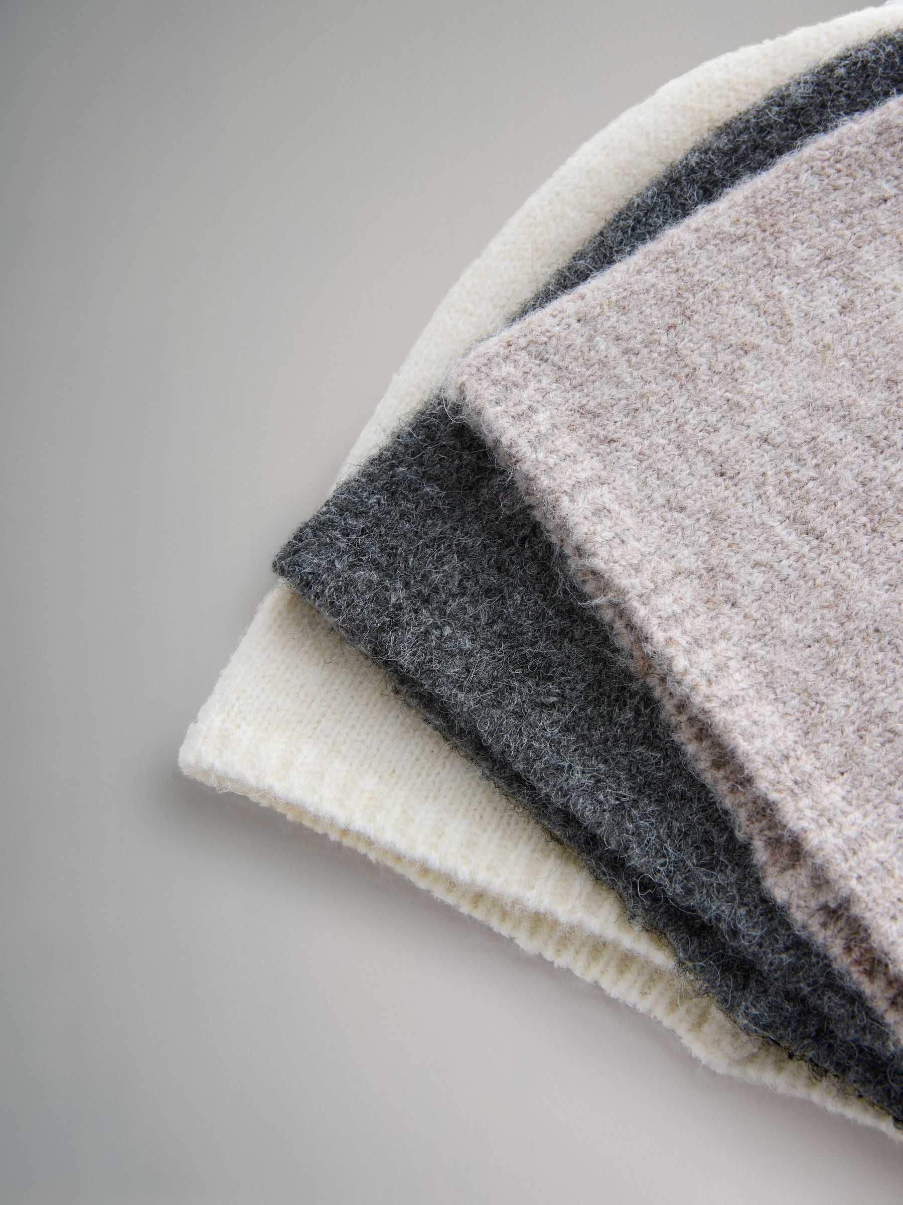 Cream/Camel/Charcoal Marl 3 Pack Fine Knit Beanie - Image 6 of 6