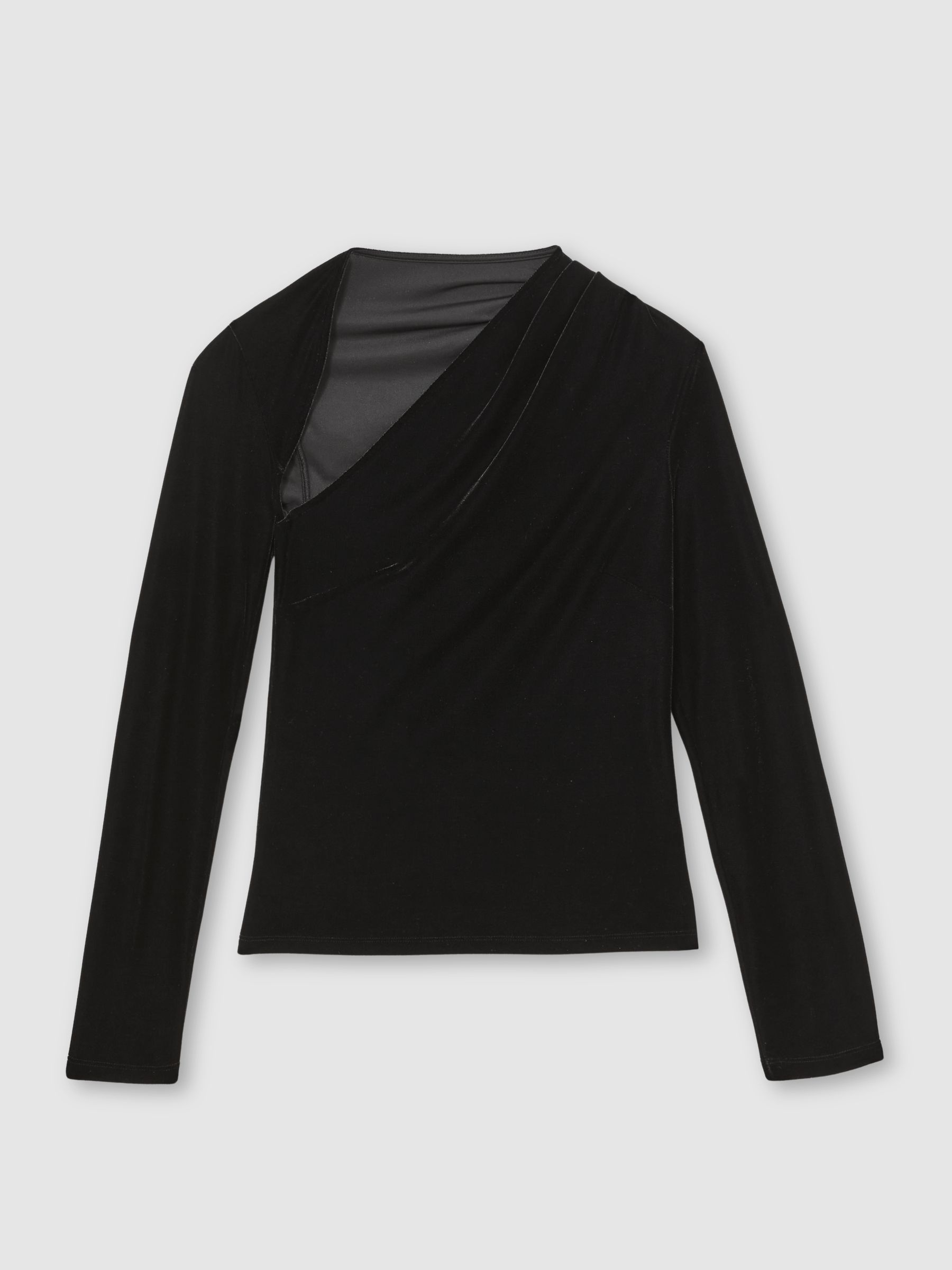 Velvet Cut-Out Long-Sleeve Top in Black - Image 2 of 6