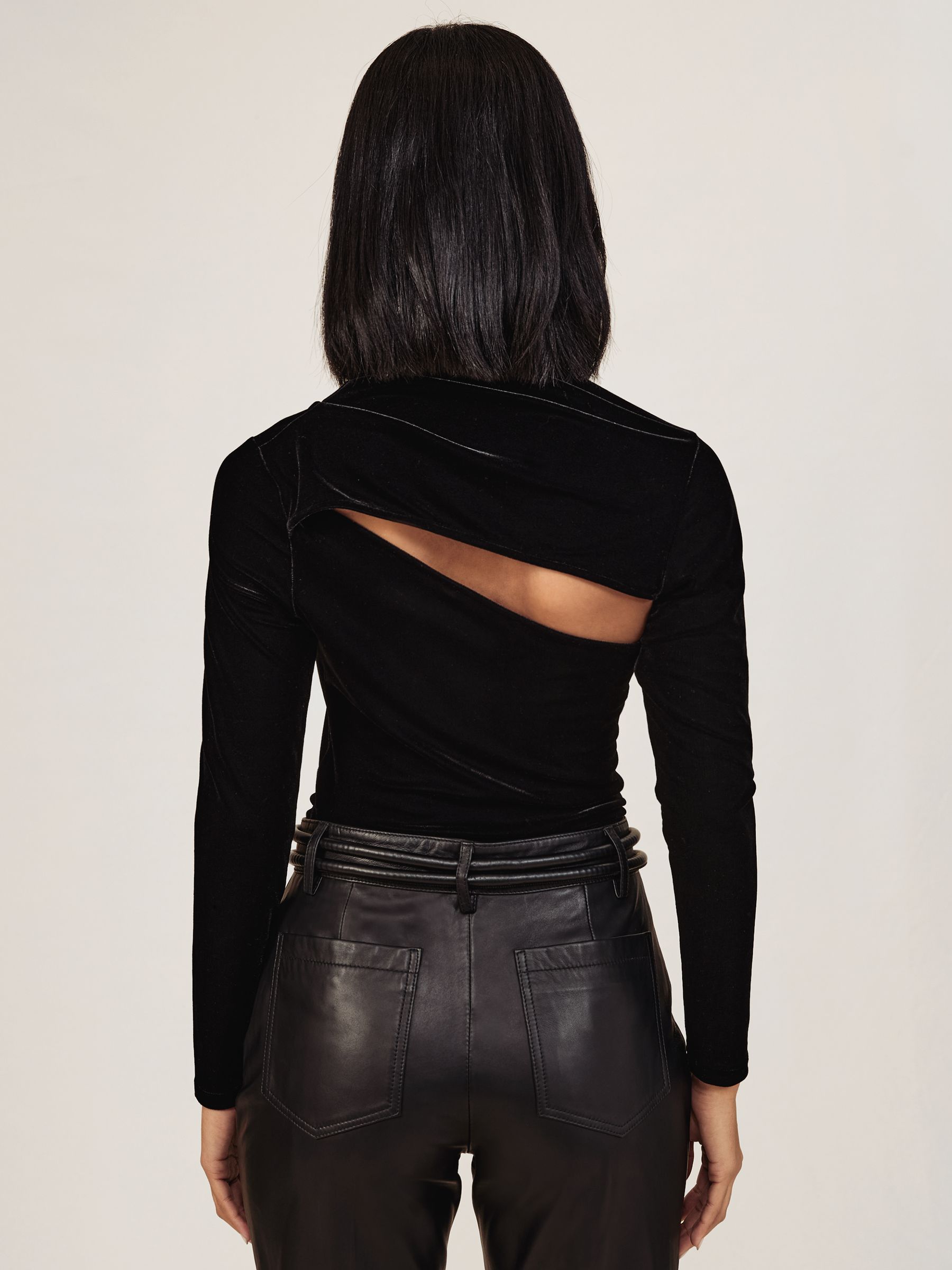 Velvet Cut-Out Long-Sleeve Top in Black - Image 5 of 6