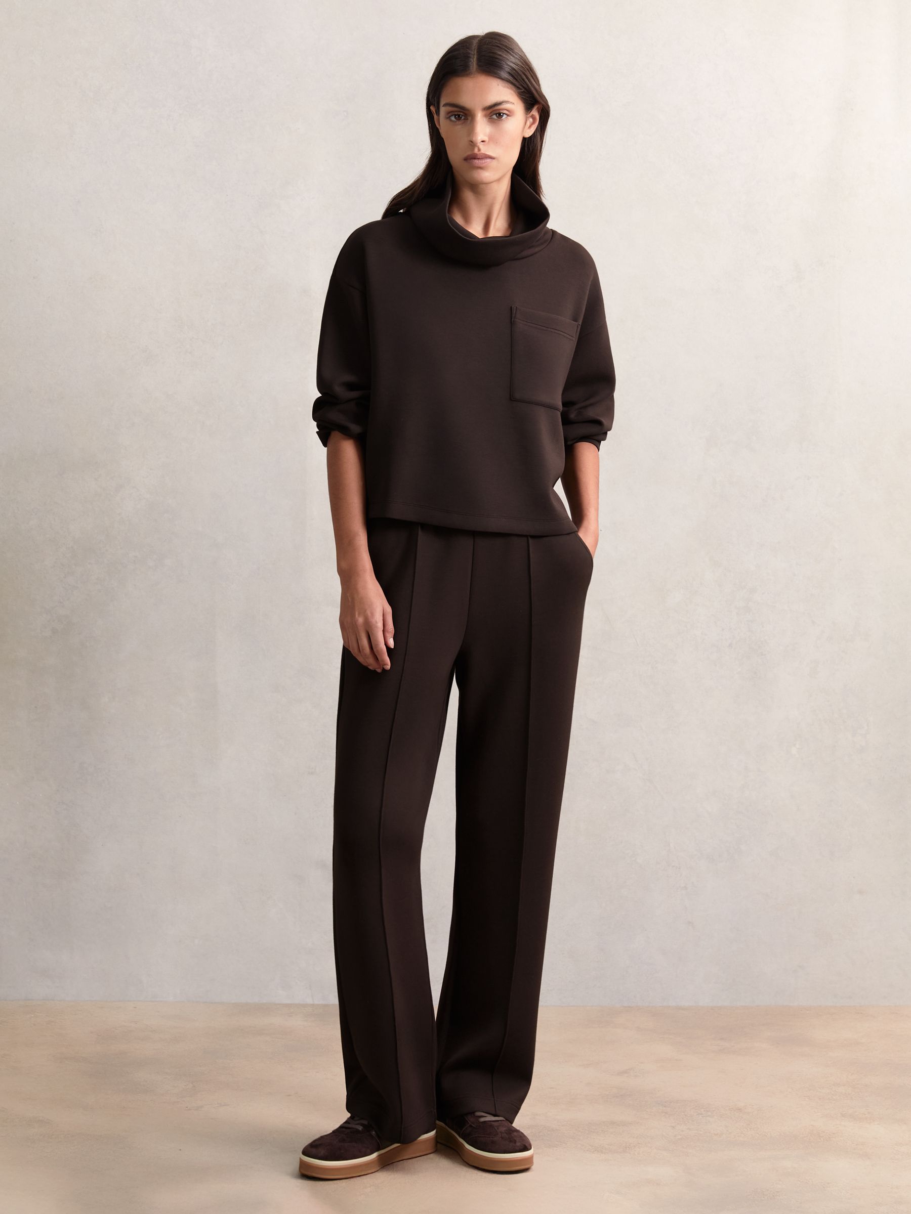 Modal-Blend Interlock Wide-Leg Joggers in Dark Chocolate Brown - Image 1 of 5 Modal-Blend Interlock Wide-Leg Joggers in Dark Chocolate Brown - Image 1 of 5