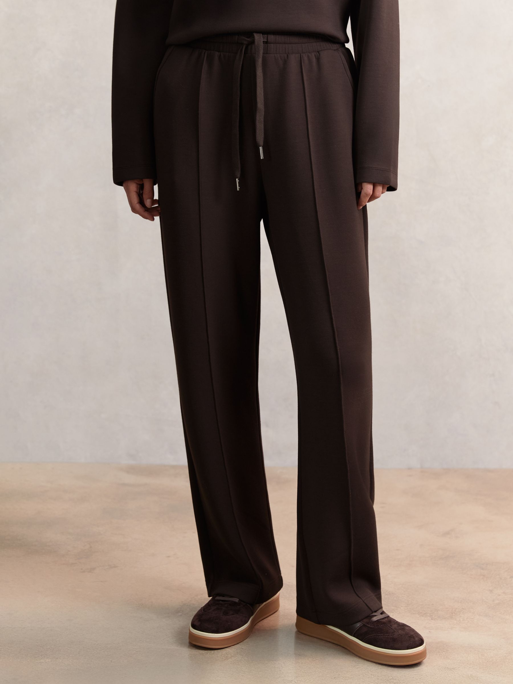 Modal-Blend Interlock Wide-Leg Joggers in Dark Chocolate Brown - Image 3 of 5