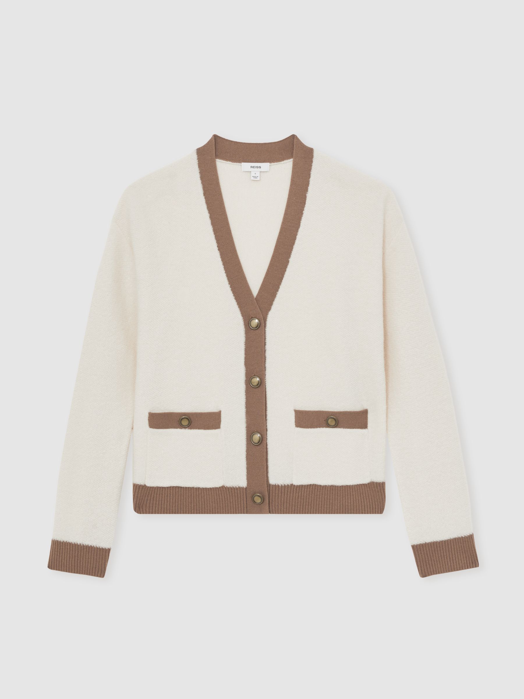 Wool Colourblock Cardigan in Cream/Neutral - Image 2 of 5