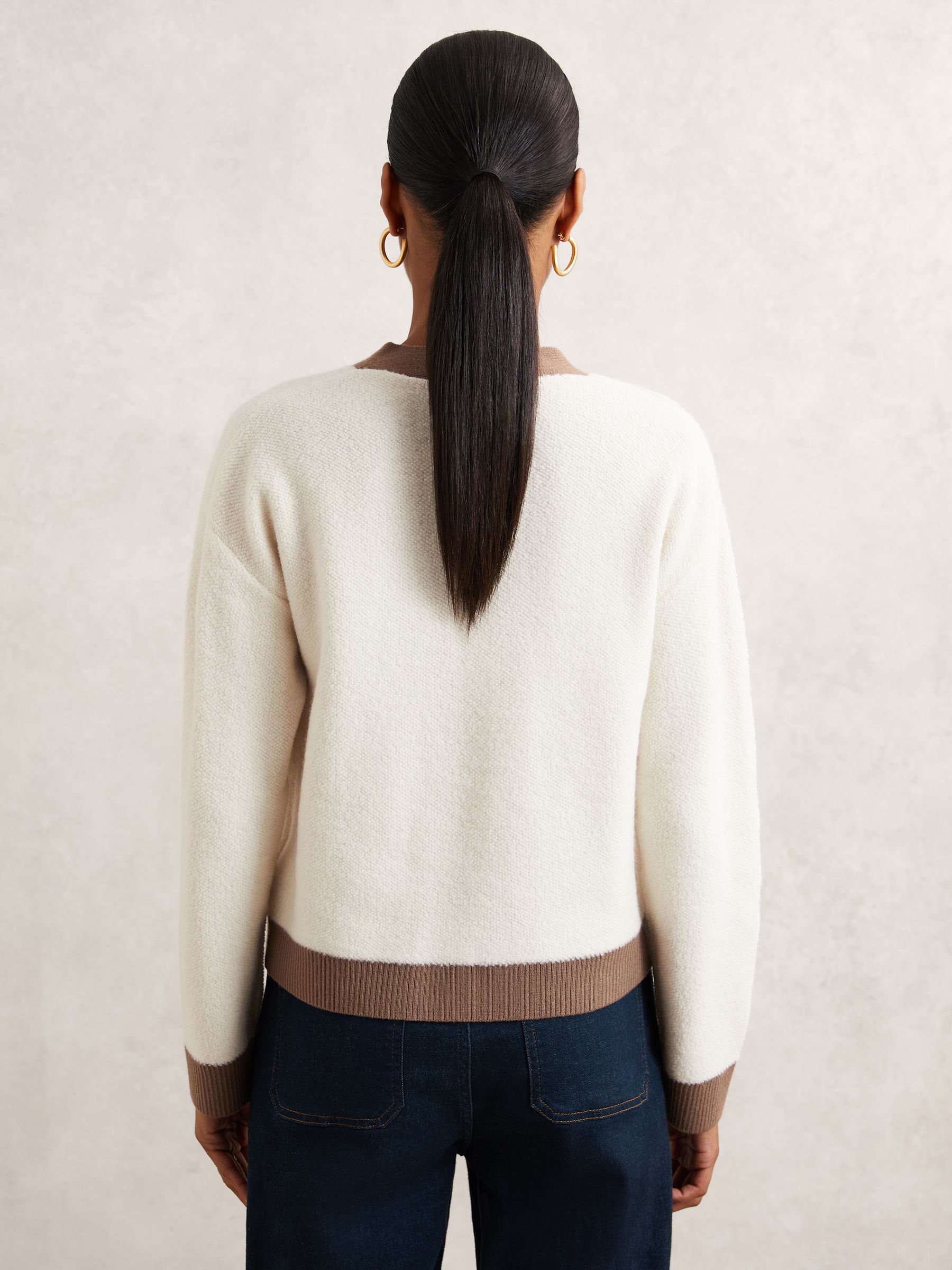 Wool Colourblock Cardigan in Cream/Neutral - Image 4 of 5