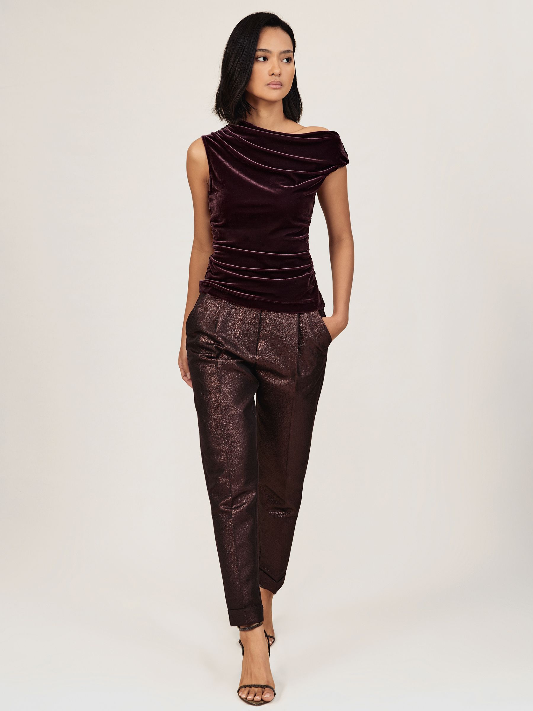 Velvet Off-Shoulder Top in Plum Purple - image 3