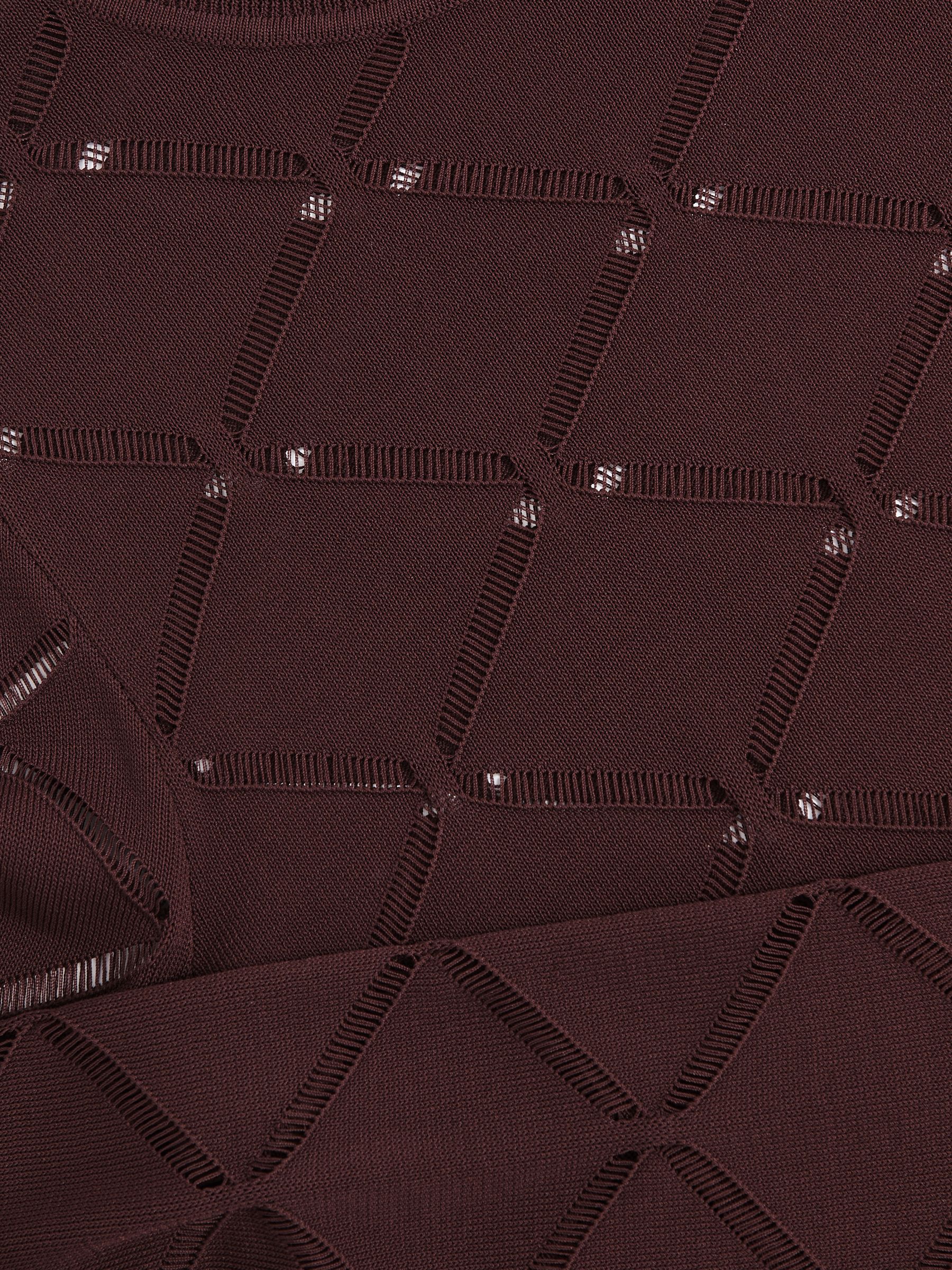 Laser-Cut Funnel-Neck Knit Top in Burgundy - image 3