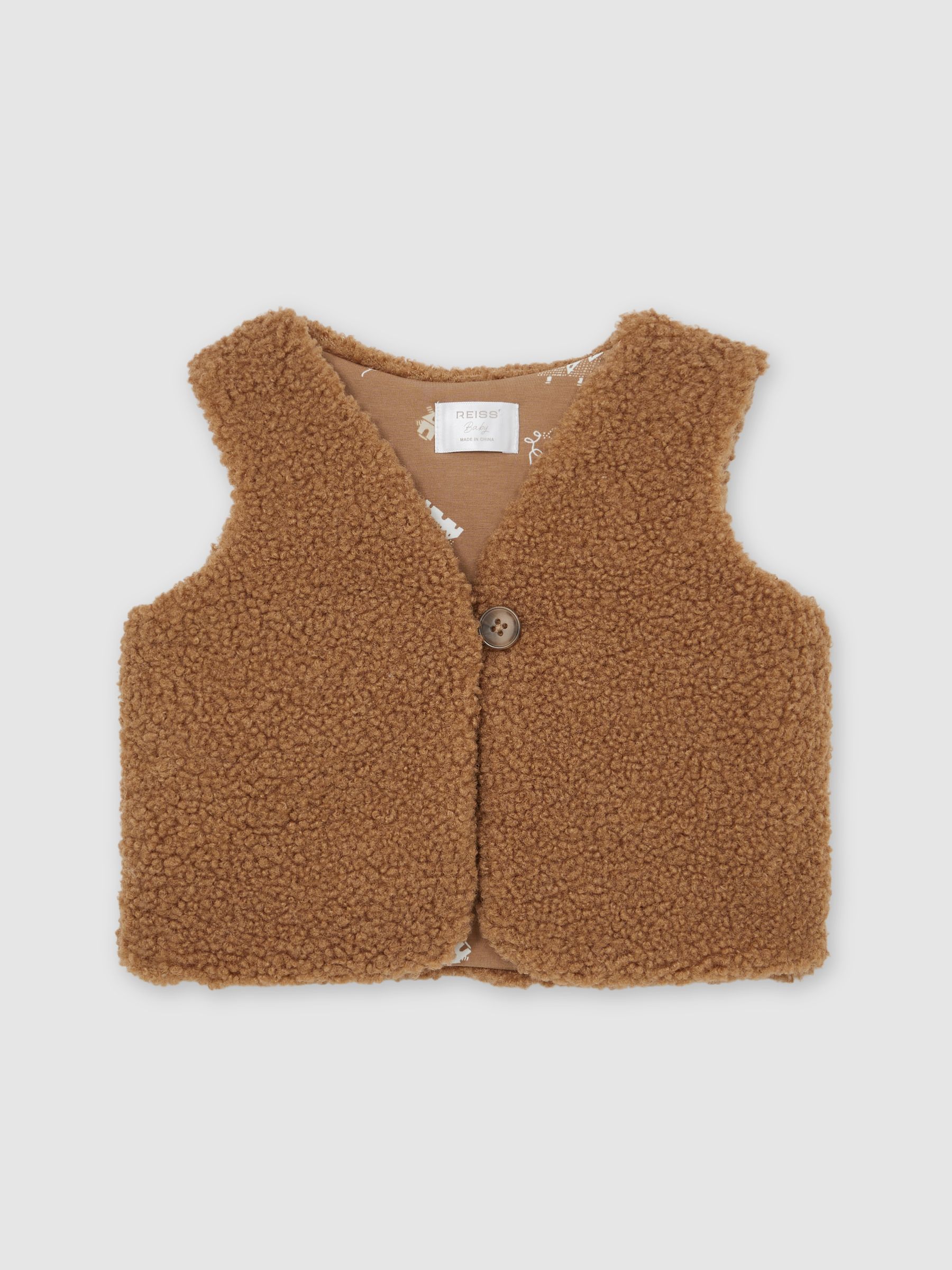 Reversible Fleece Single-Button Gilet in Neutral - Image 2 of 3 Reversible Fleece Single-Button Gilet in Neutral - Image 2 of 3