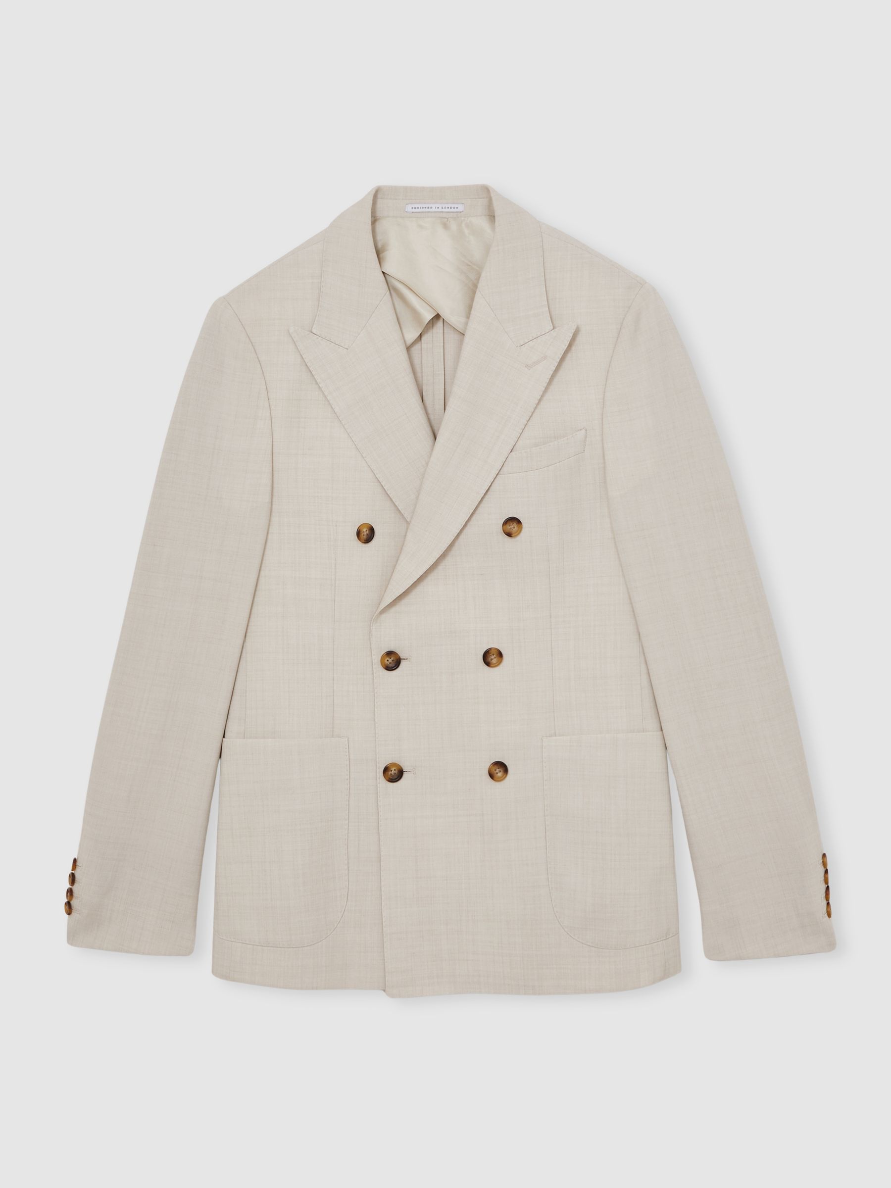 Double-Breasted Textured Suit Blazer Slim-Fit With Wool in Stone - Image 2 of 7