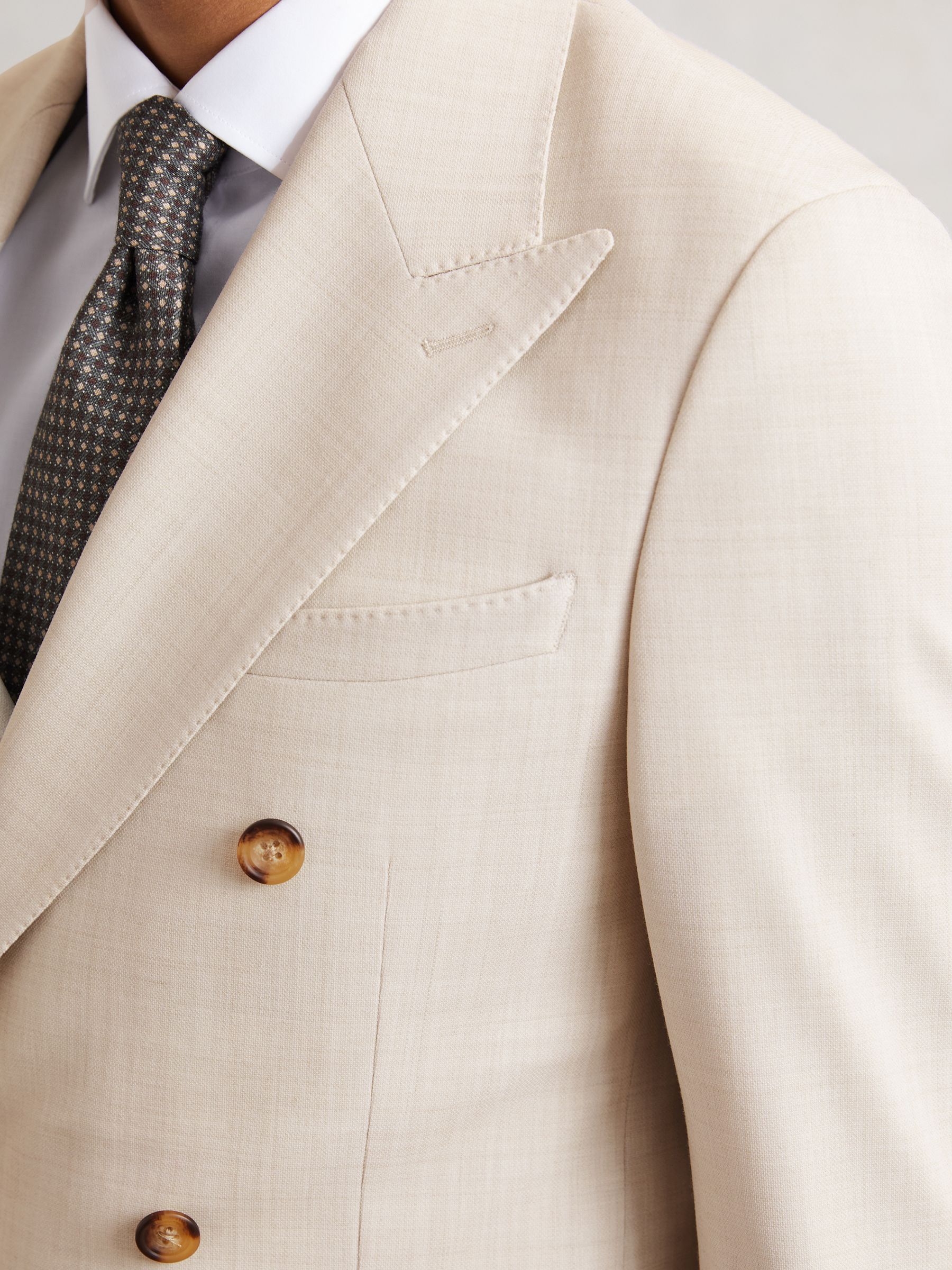 Double-Breasted Textured Suit Blazer Slim-Fit With Wool in Stone - Image 3 of 7