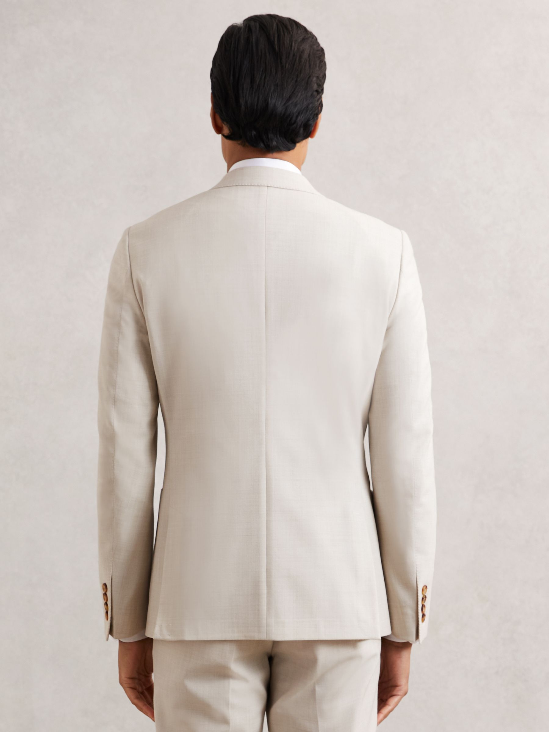 Double-Breasted Textured Suit Blazer Slim-Fit With Wool in Stone - Image 5 of 7