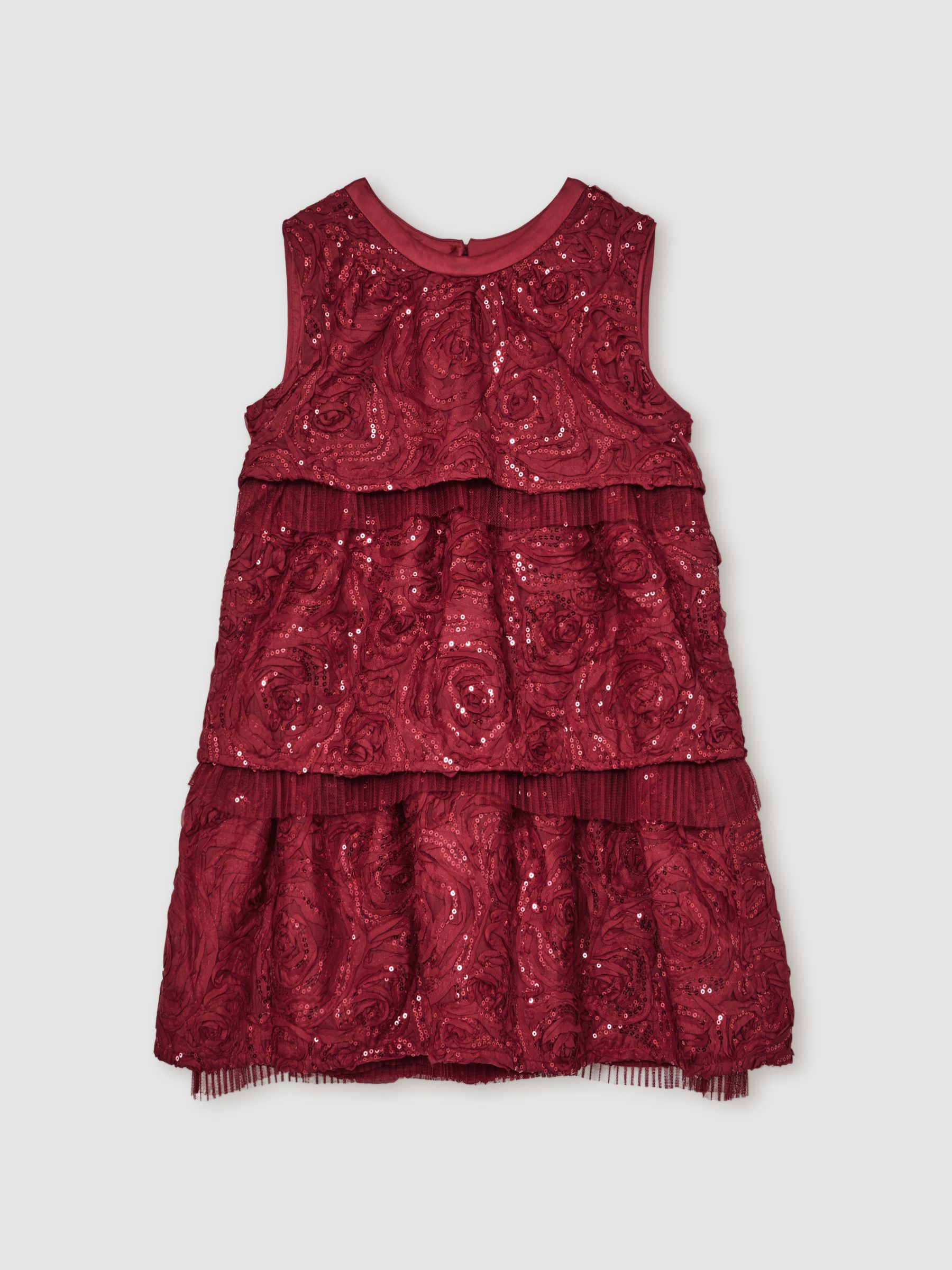 9-13 yrs Sequin-Embellished Tiered Dress in Red - Image 2 of 5