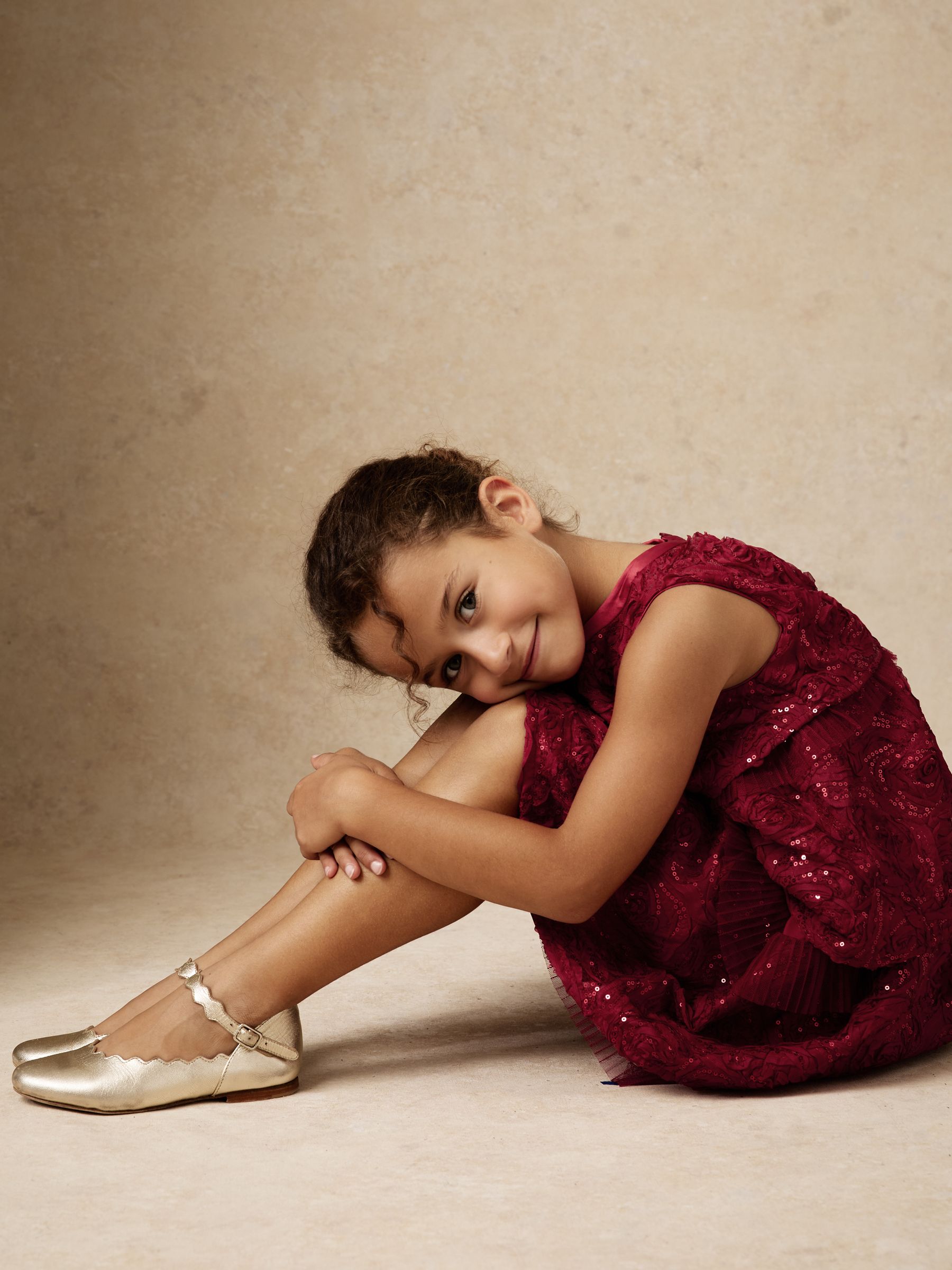9-13 yrs Sequin-Embellished Tiered Dress in Red - Image 4 of 5