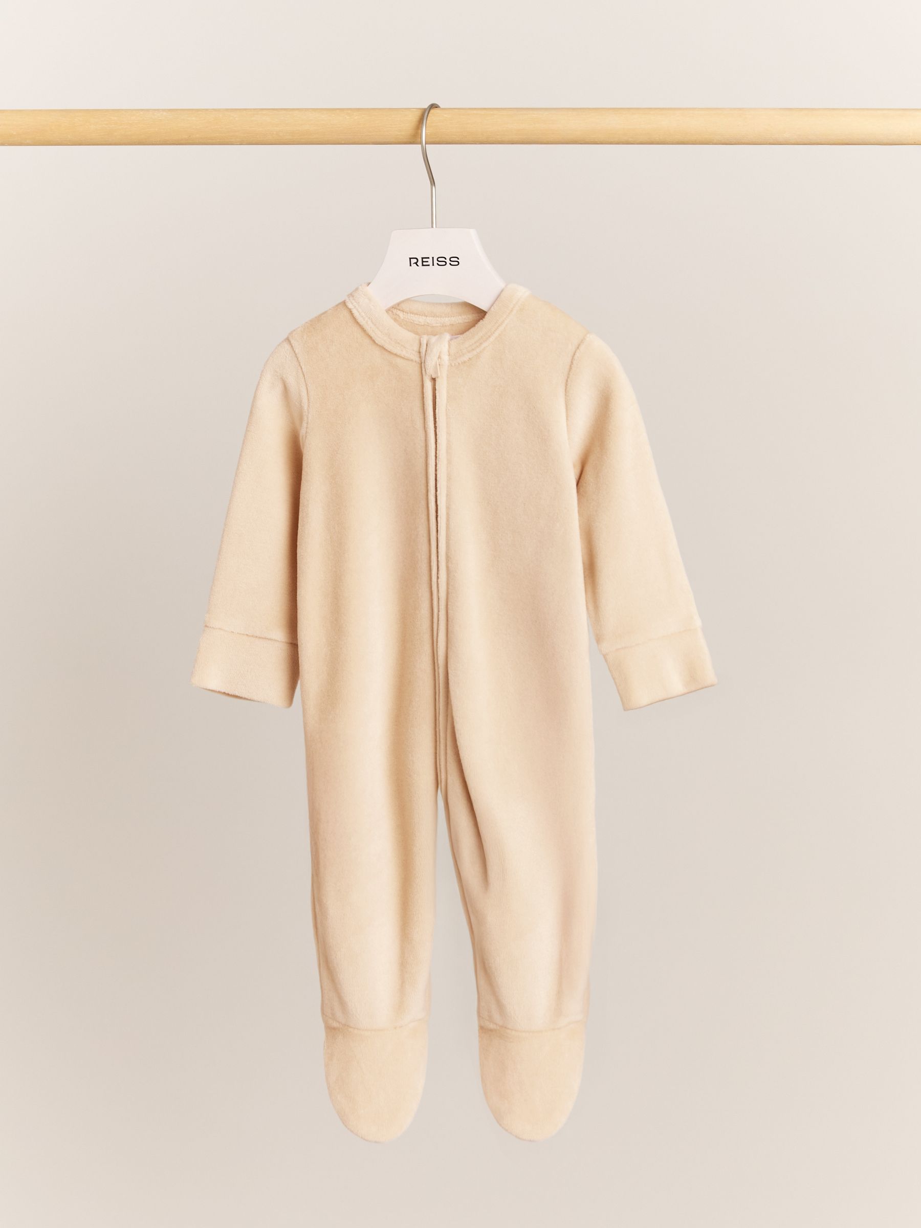 Cotton-Blend Velour Sleepsuit in Neutral - Image 1 of 2