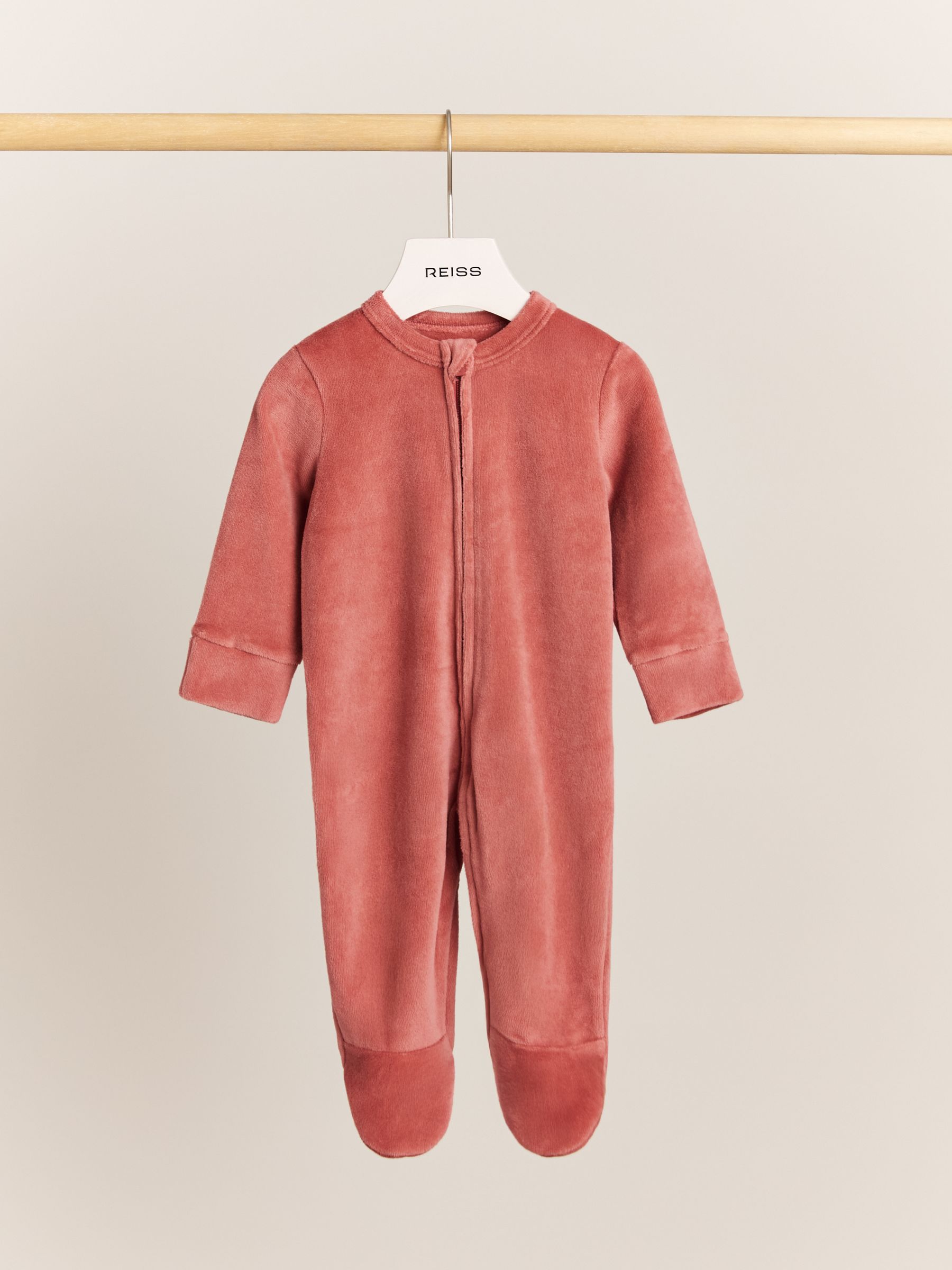 Cotton-Blend Velour Sleepsuit in Rose - Image 1 of 2