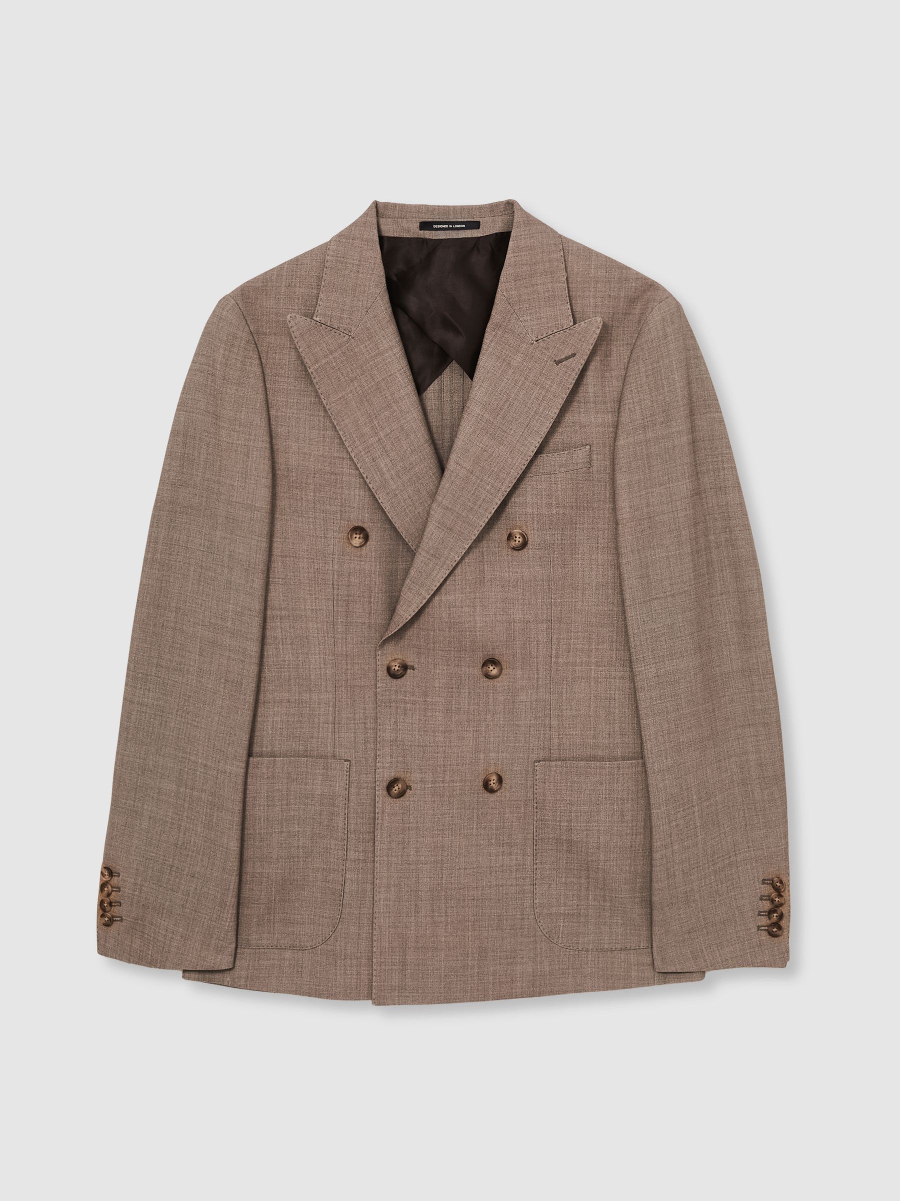 Double-Breasted Textured Suit Blazer Slim-Fit With Wool in Brown - Image 2 of 7