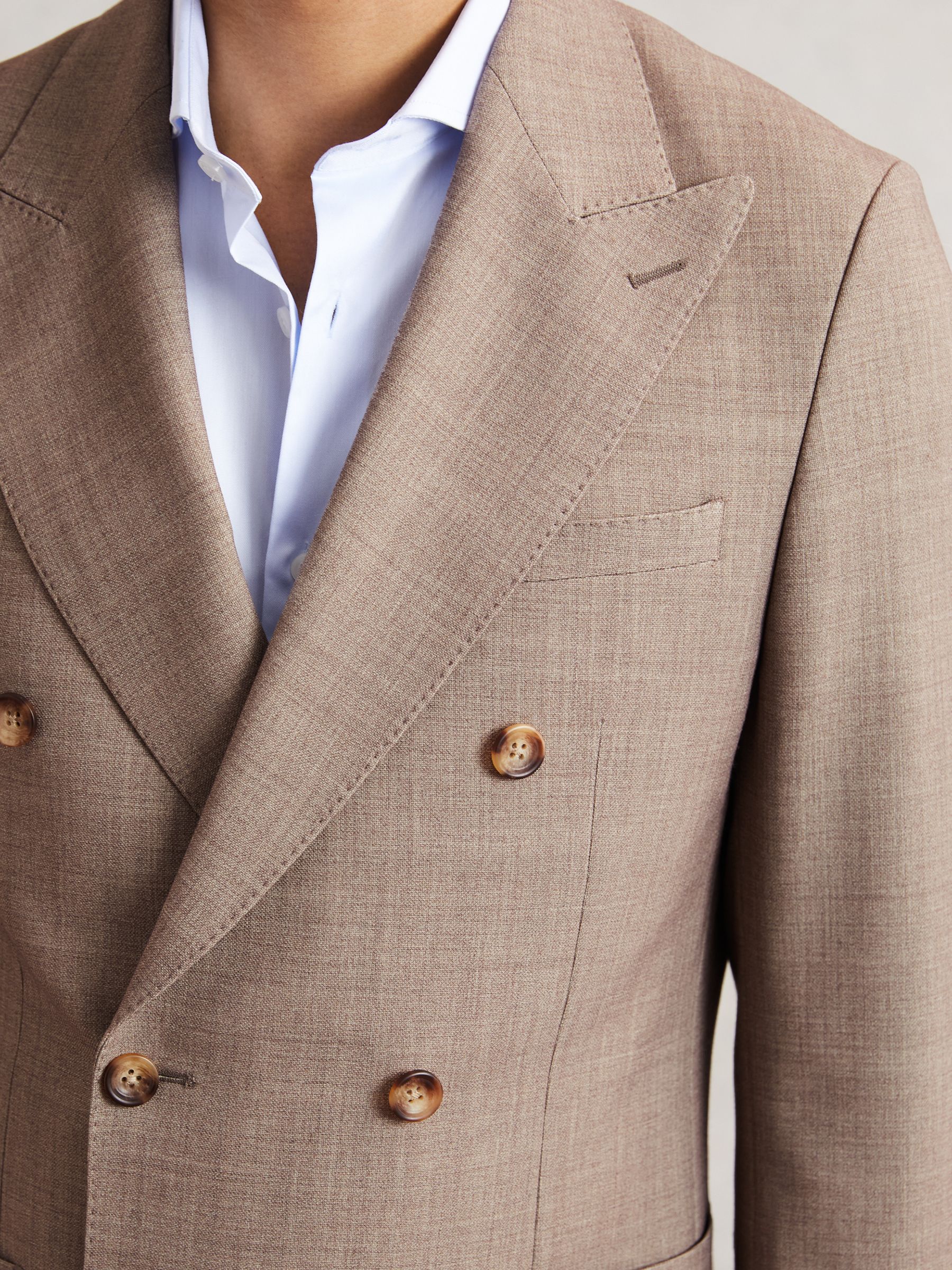 Double-Breasted Textured Suit Blazer Slim-Fit With Wool in Brown - Image 3 of 7