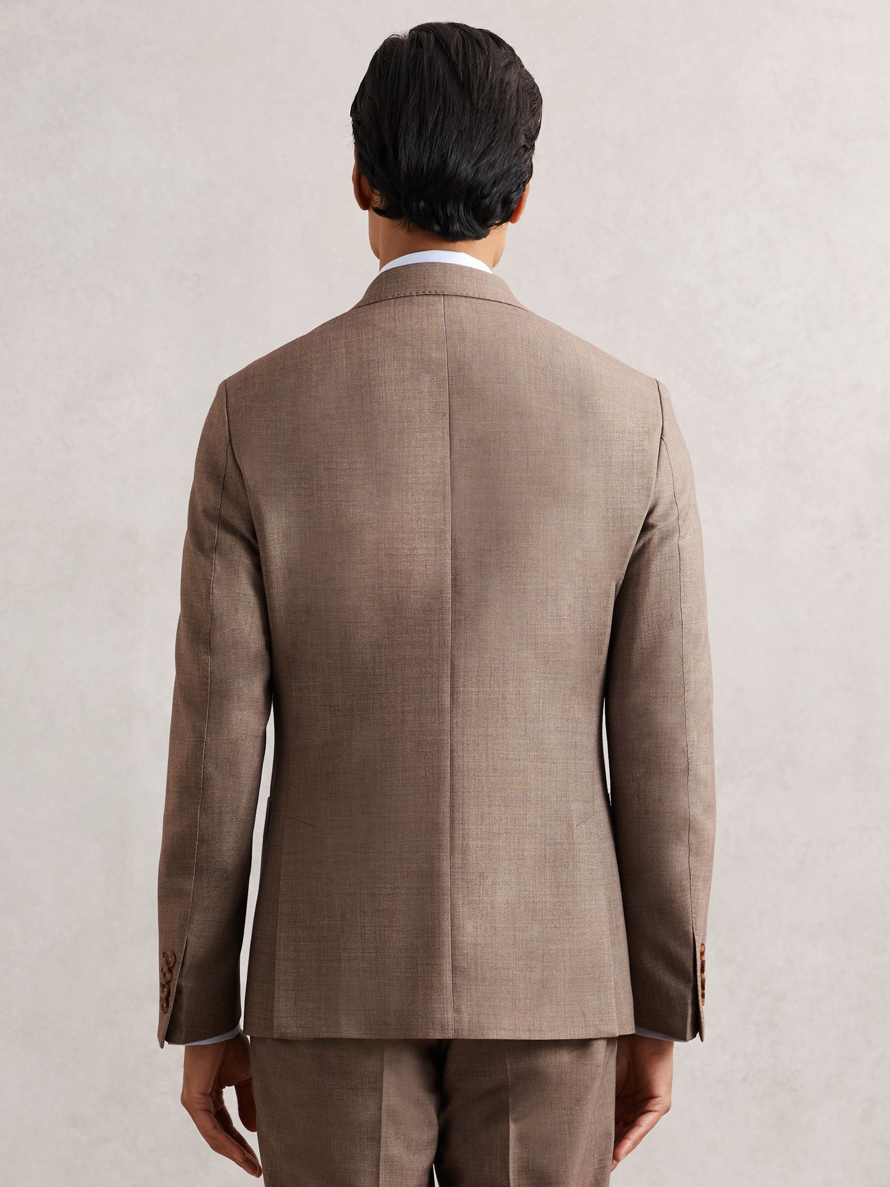Double-Breasted Textured Suit Blazer Slim-Fit With Wool in Brown - Image 5 of 7