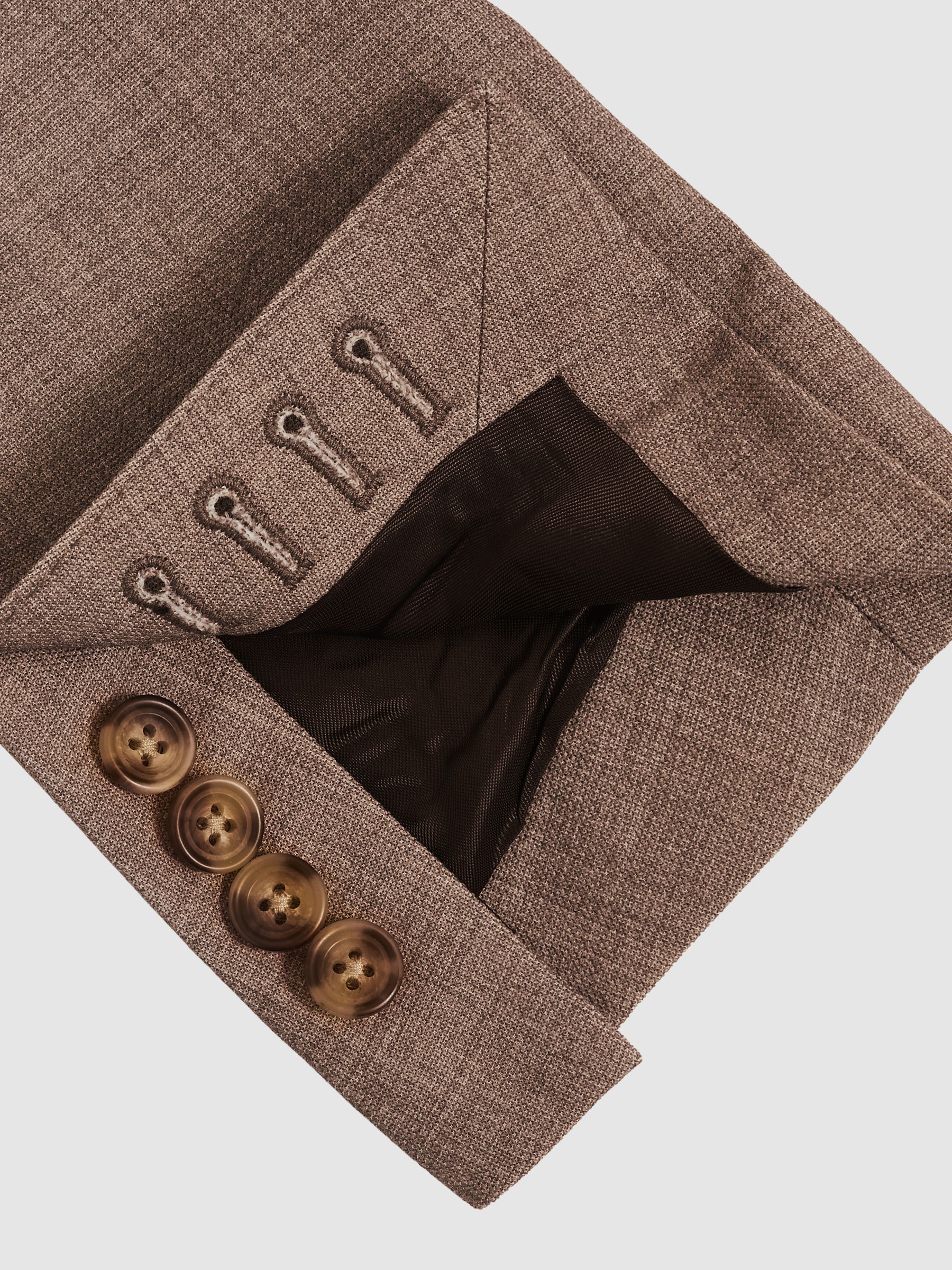 Double-Breasted Textured Suit Blazer Slim-Fit With Wool in Brown - Image 6 of 7