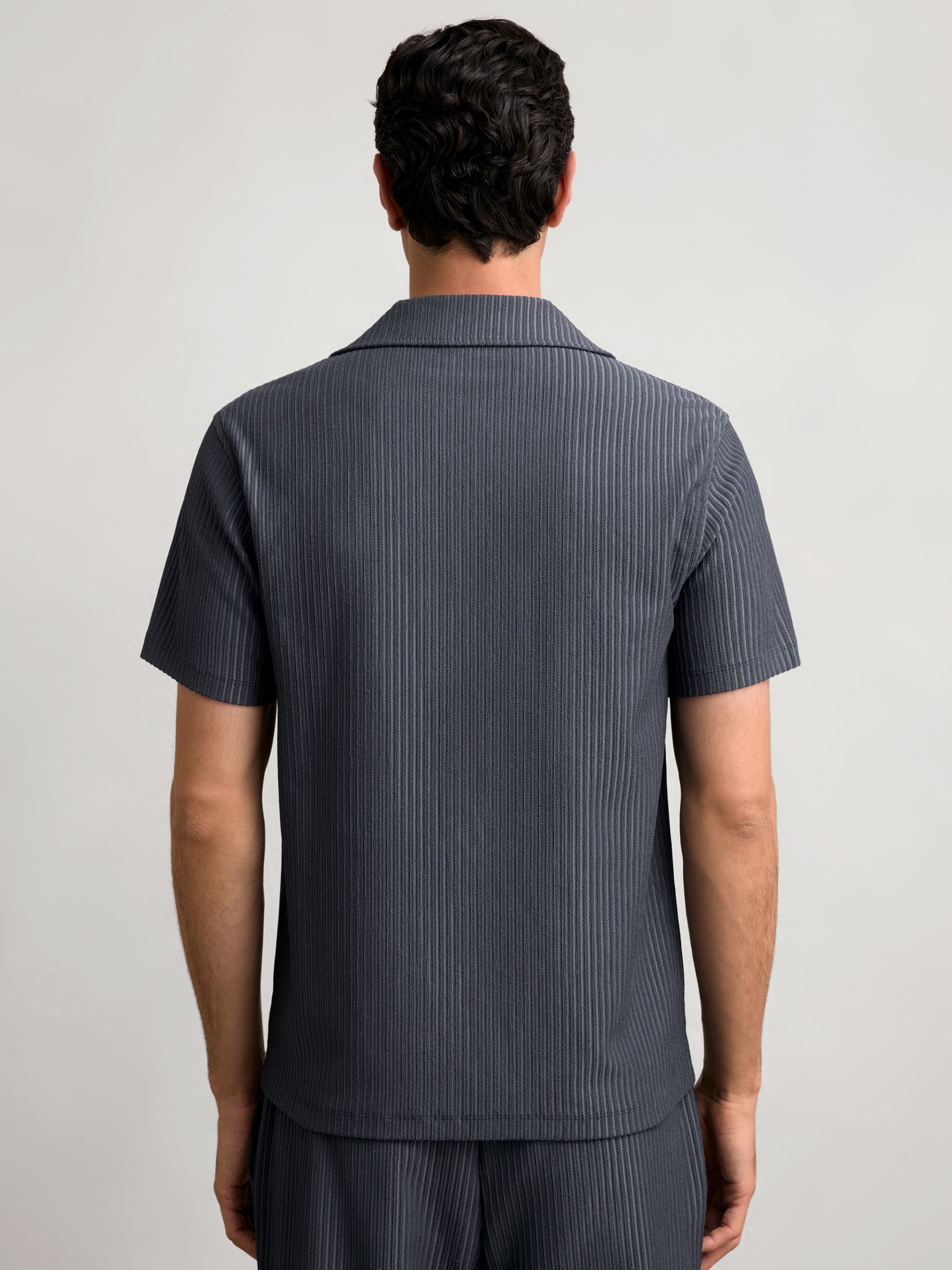 Textured-Stripe Cuban-Collar Shirt in Petrol Blue - Image 4 of 5