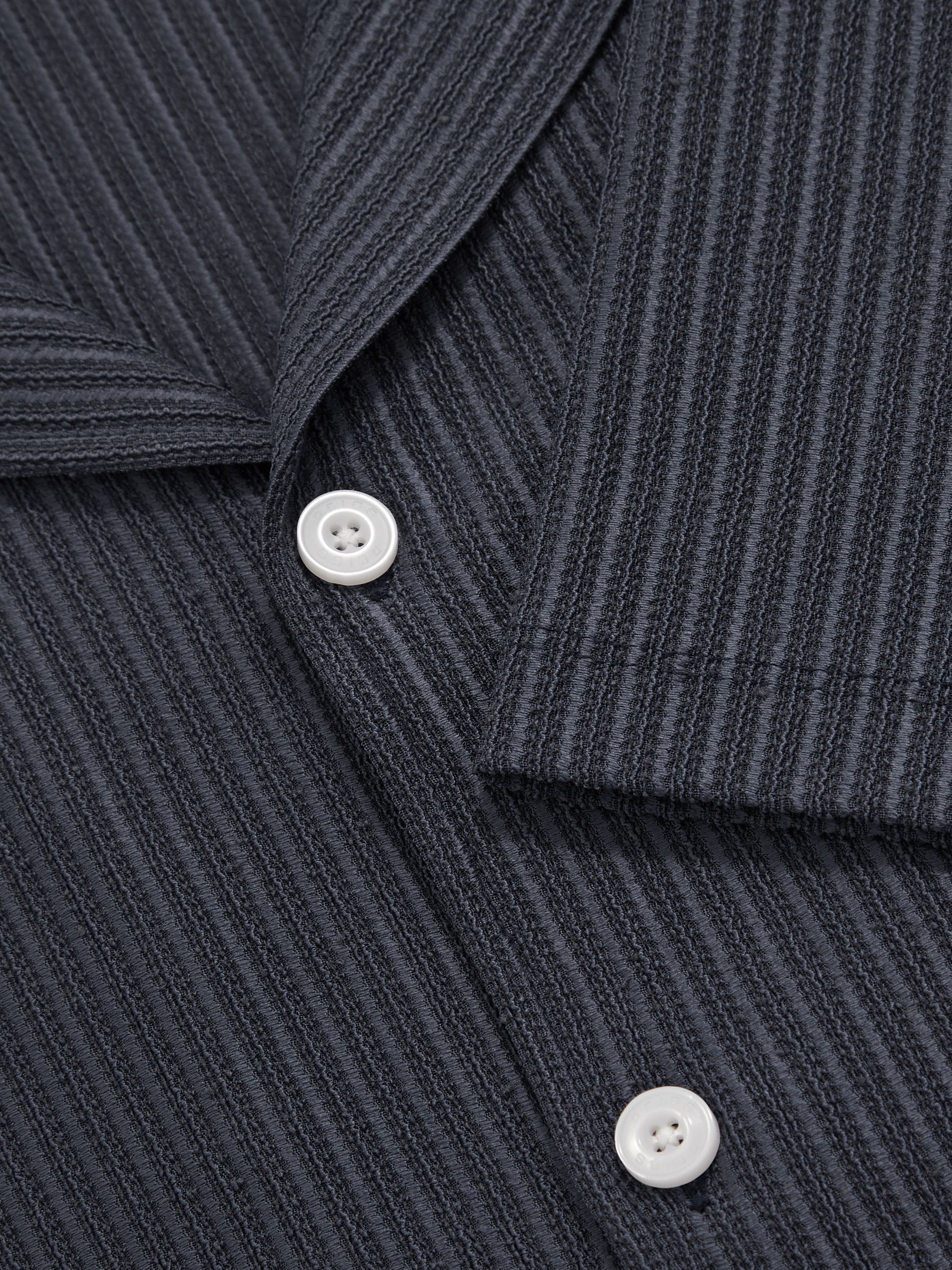 Textured-Stripe Cuban-Collar Shirt in Petrol Blue - Image 5 of 5