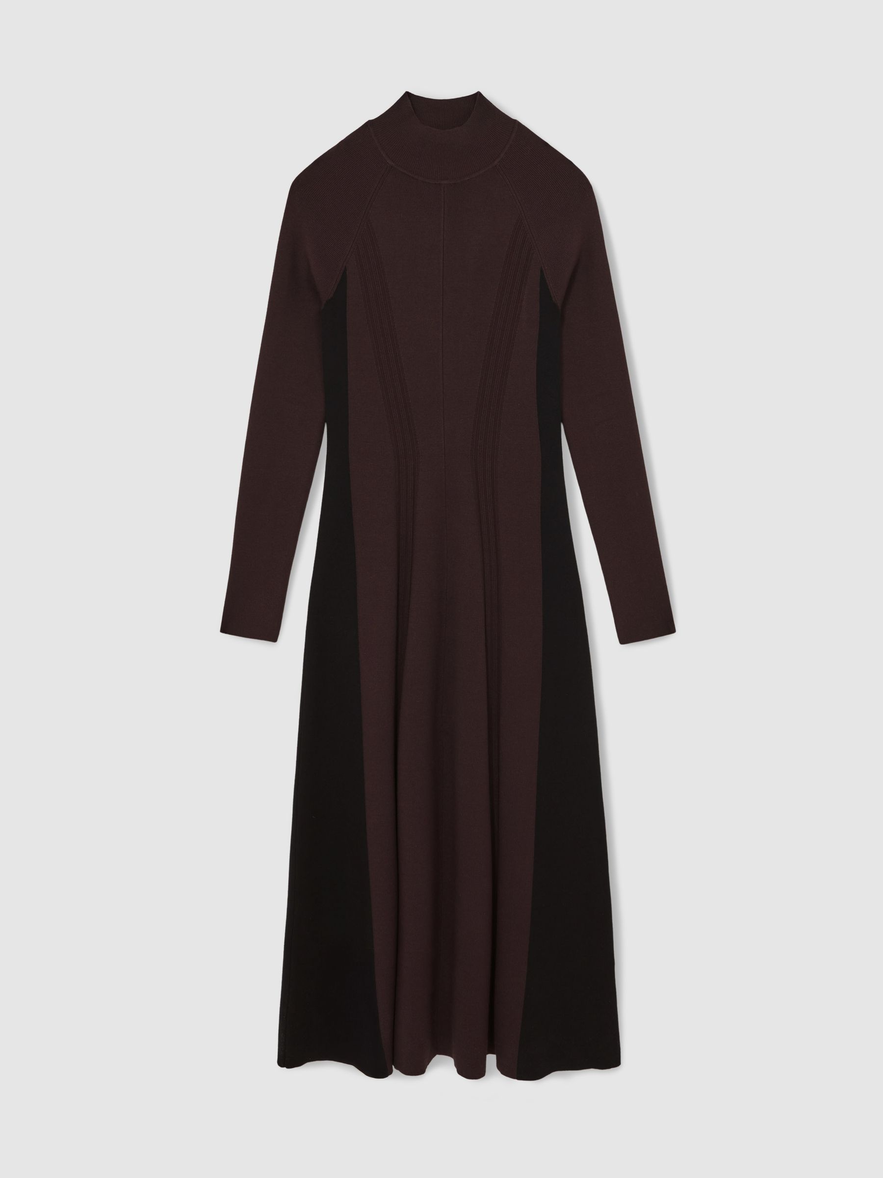 Knitted Contrast-Panel Midi Dress in Plum Purple/Black - Image 2 of 5