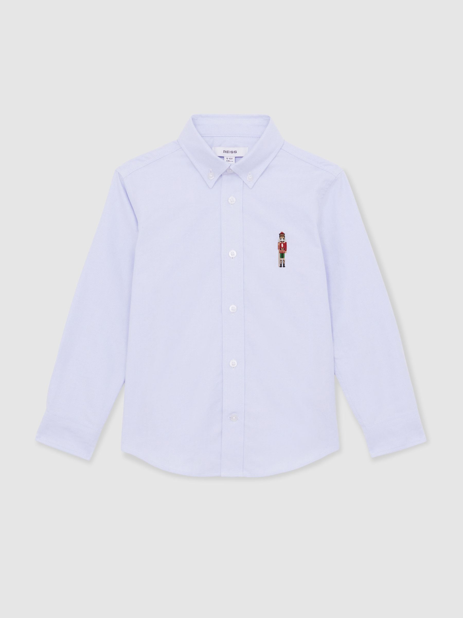 3-9 yrs Nutcracker-Embroidered Oxford Shirt Cotton in Soft Blue - Image 2 of 5