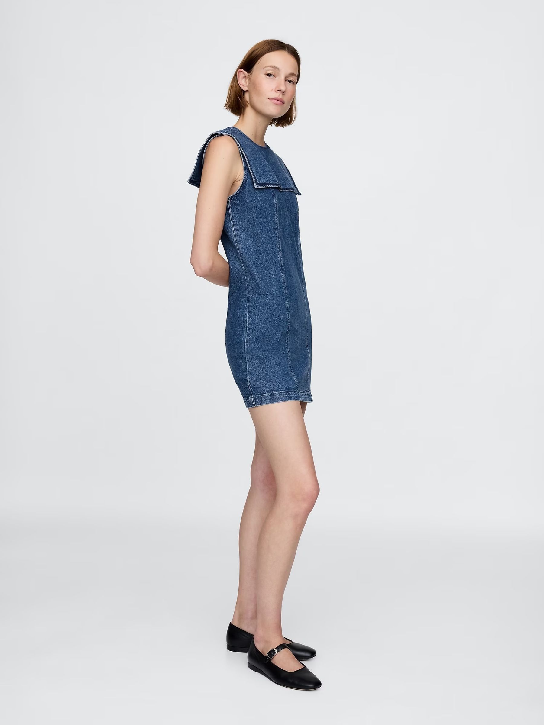 Blue DÔEN Denim Sailor Mini Dress - Image 3 of 8