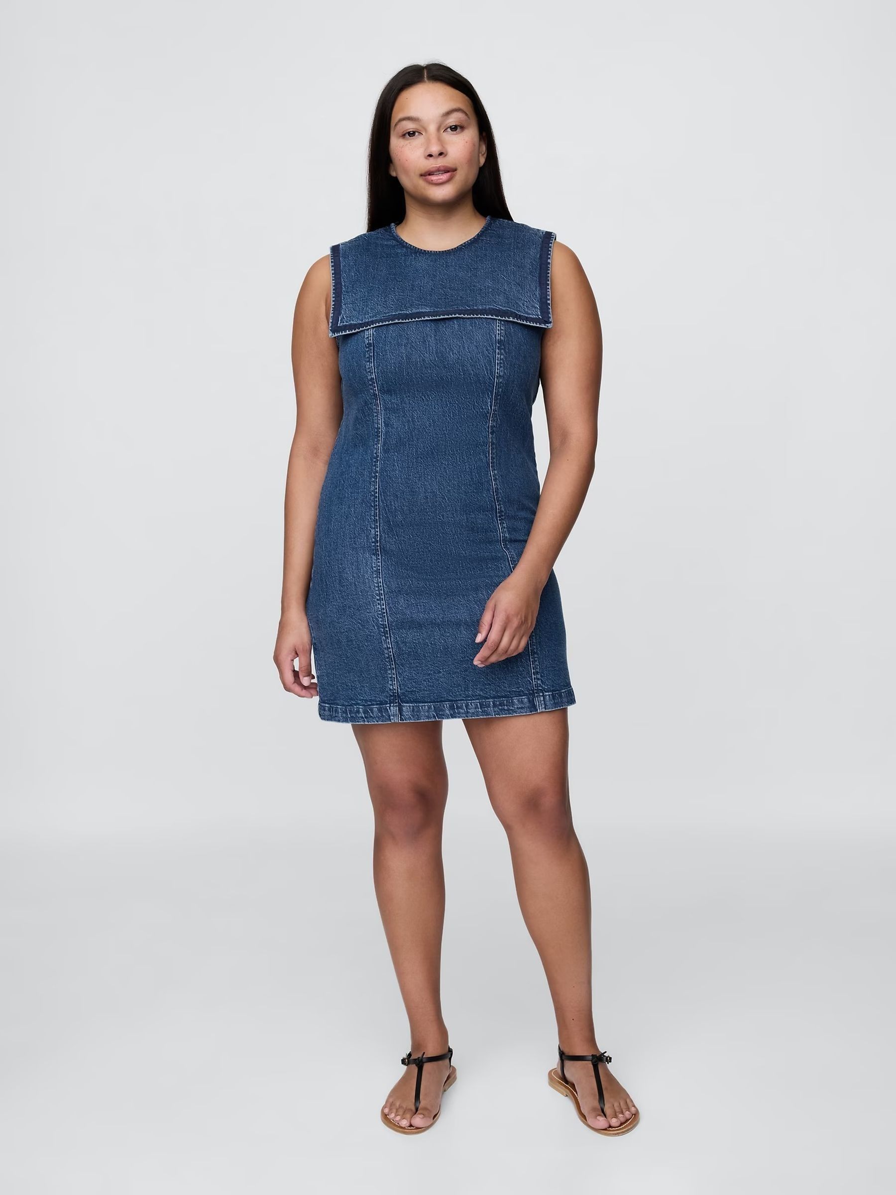 Blue DÔEN Denim Sailor Mini Dress - Image 4 of 8