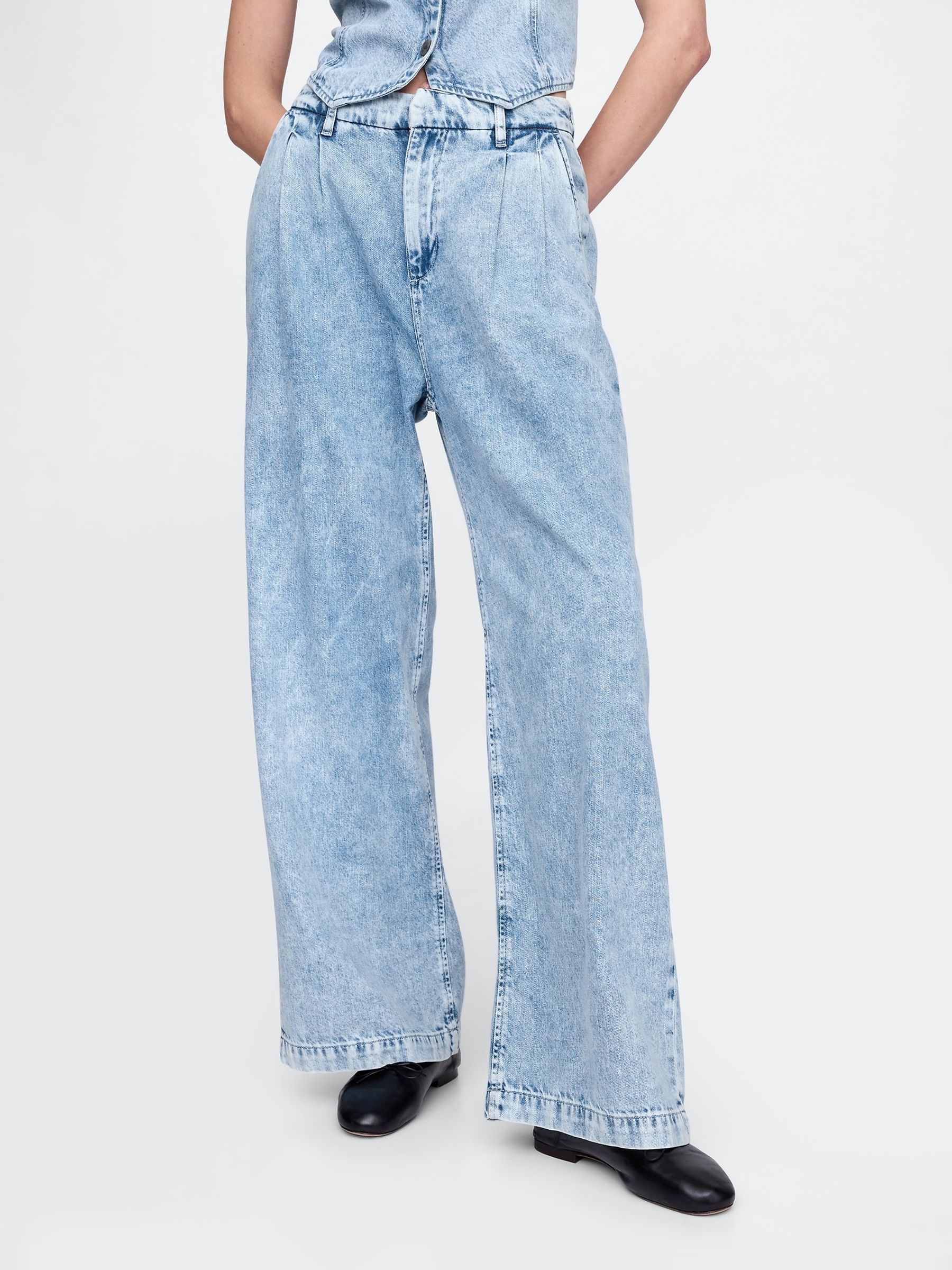 Blue 365 High Waist UltraSoft Pleated Denim Trousers | Gap