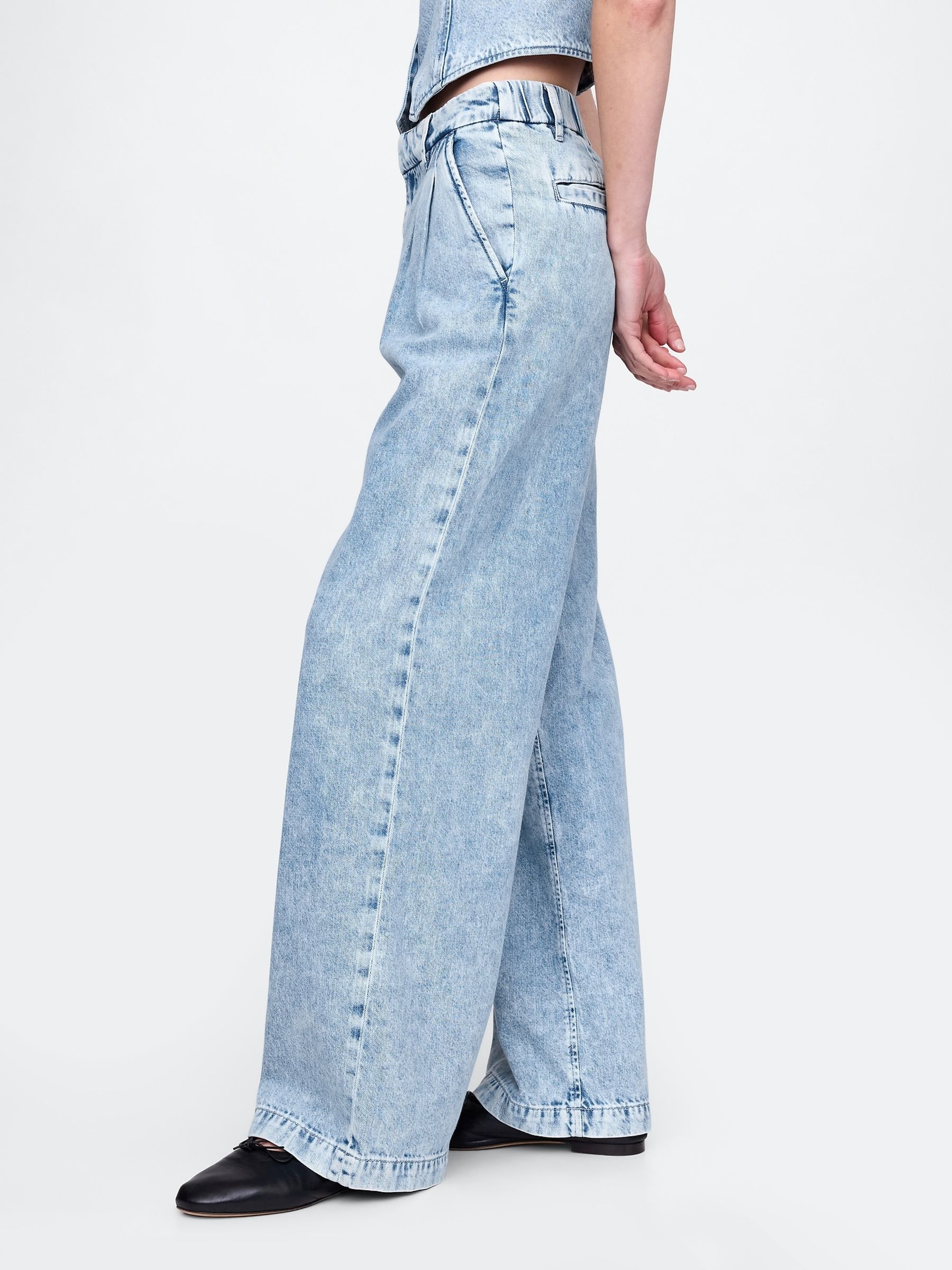 Blue 365 High Waist UltraSoft Pleated Denim Trousers | Gap