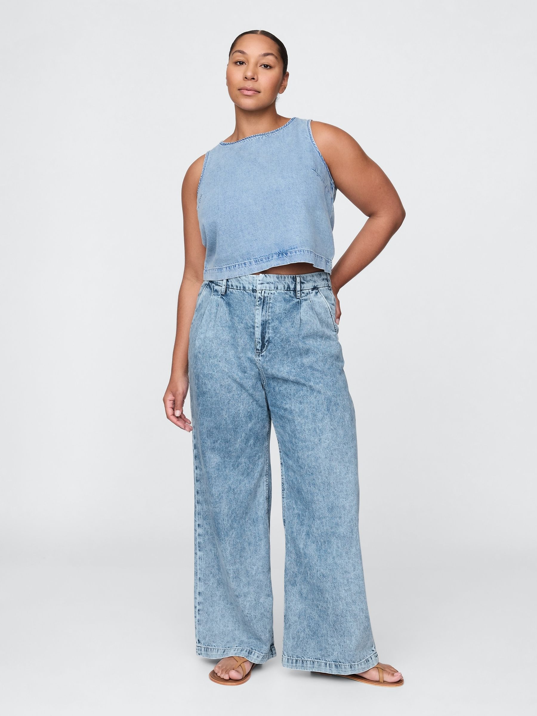 Blue 365 High Waist UltraSoft Pleated Denim Trousers | Gap