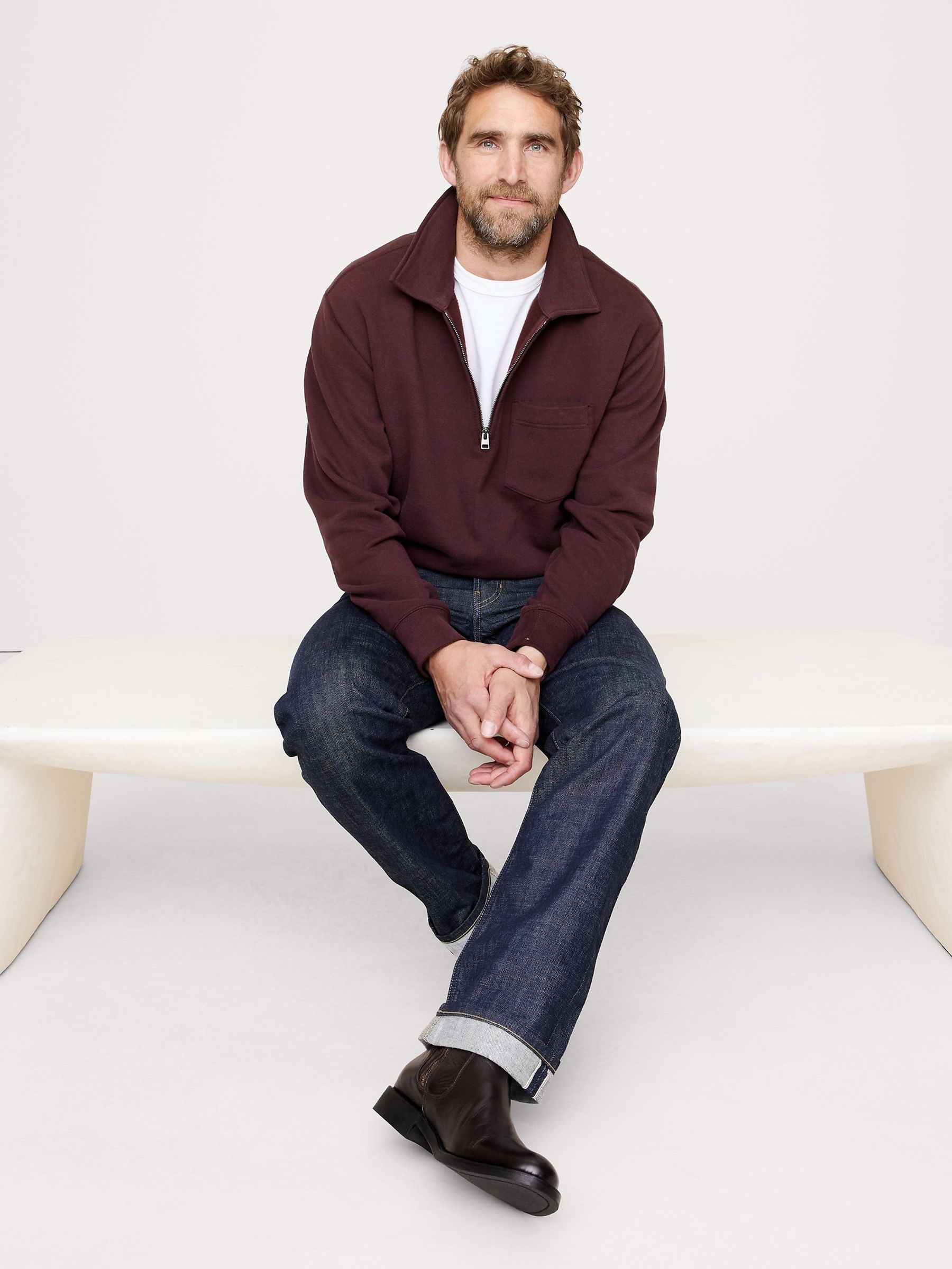 Banana Republic Burgundy Red Fleece Zip Sweatshirt - Image 1 of 1
