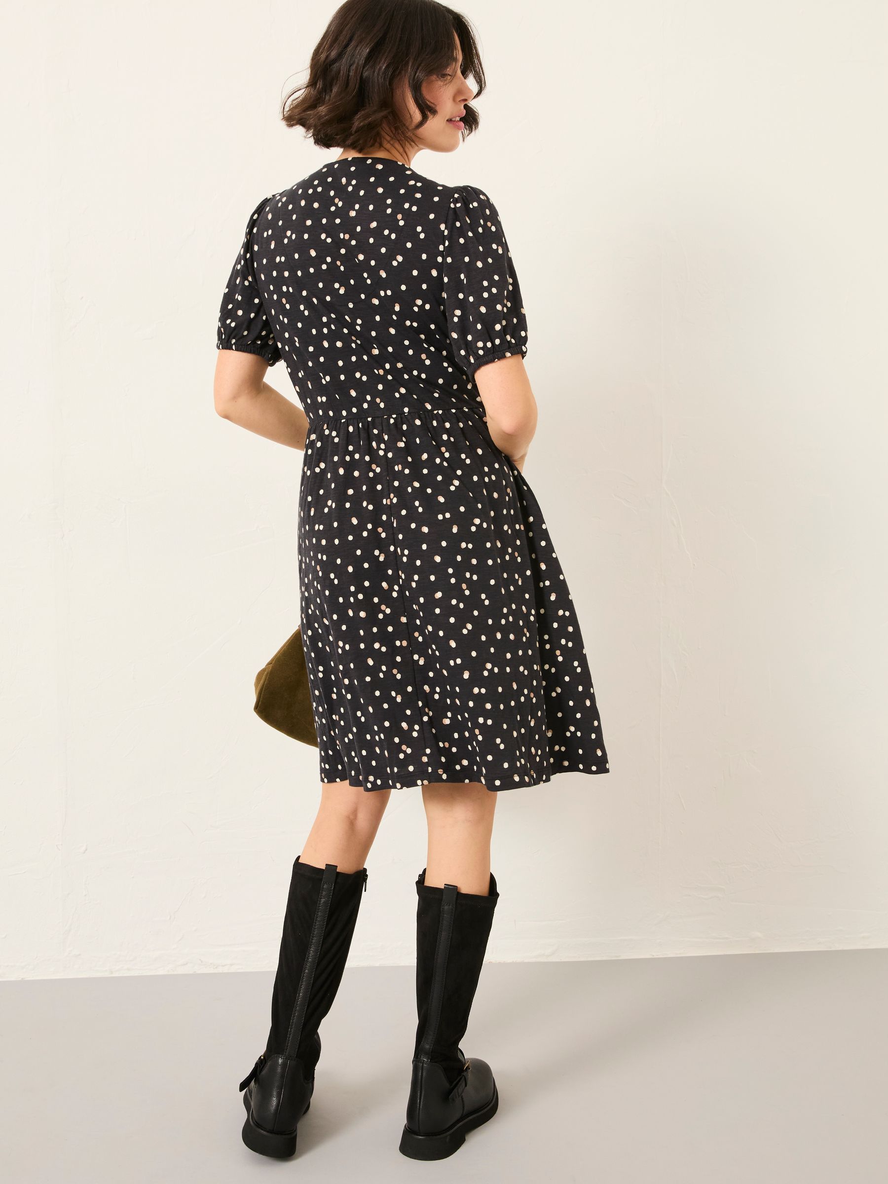 Nell Black Polka Dot Petite Jersey Mini Dress - Image 2 of 5
