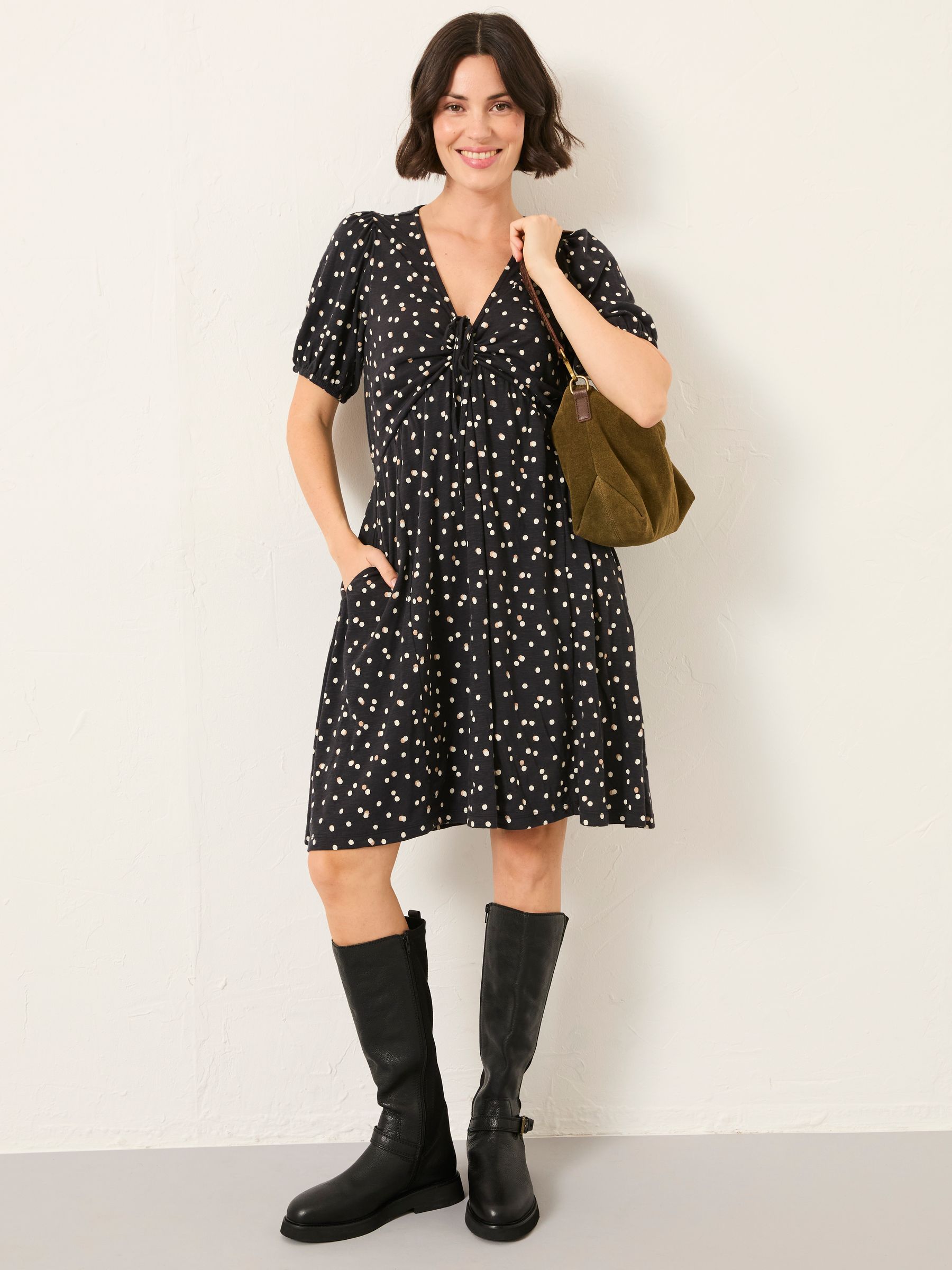 Nell Black Polka Dot Petite Jersey Mini Dress - Image 4 of 5