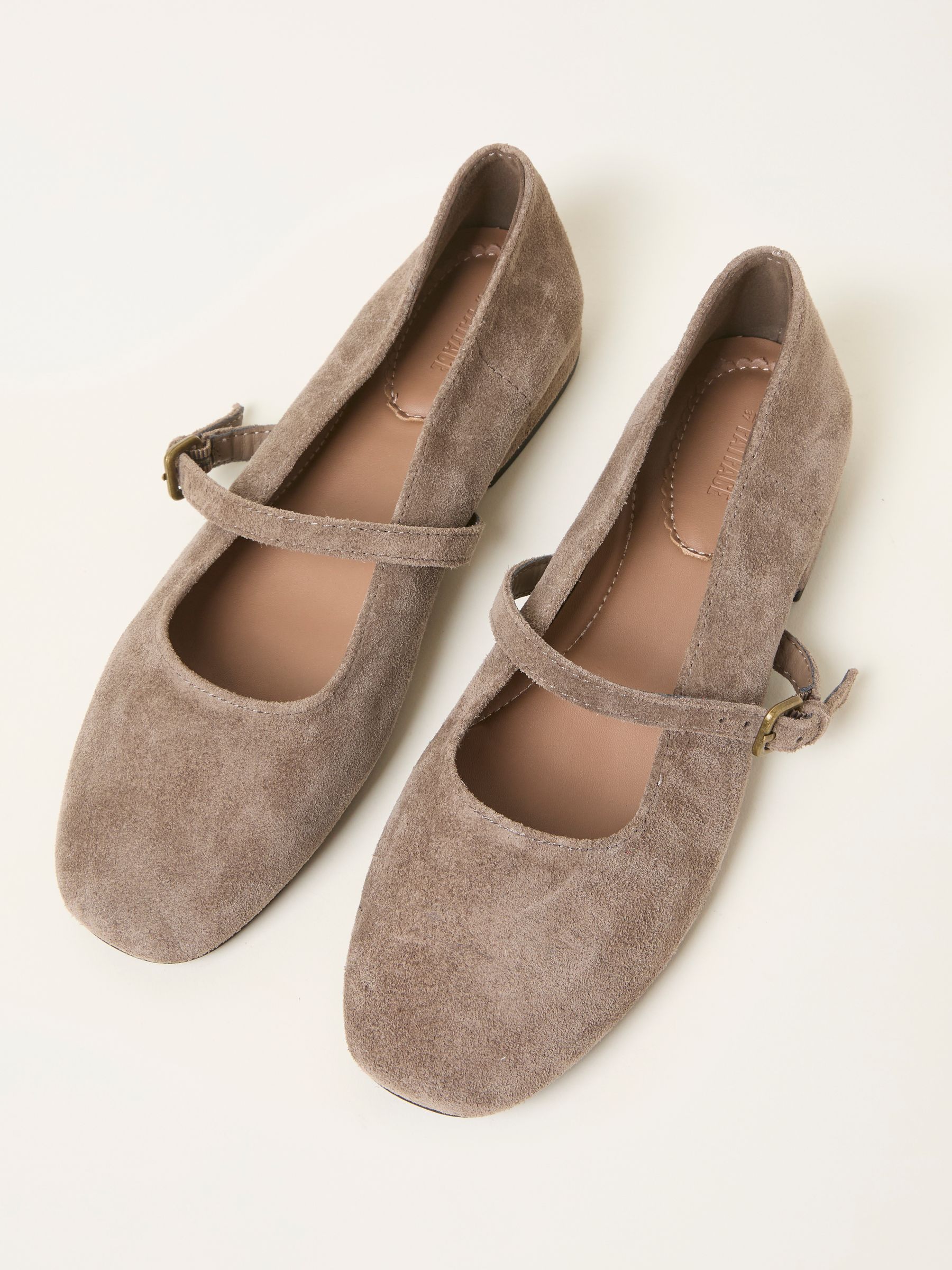 Taupe Suede Mary Jane Flat - Image 4 of 4 Taupe Suede Mary Jane Flat - Image 4 of 4