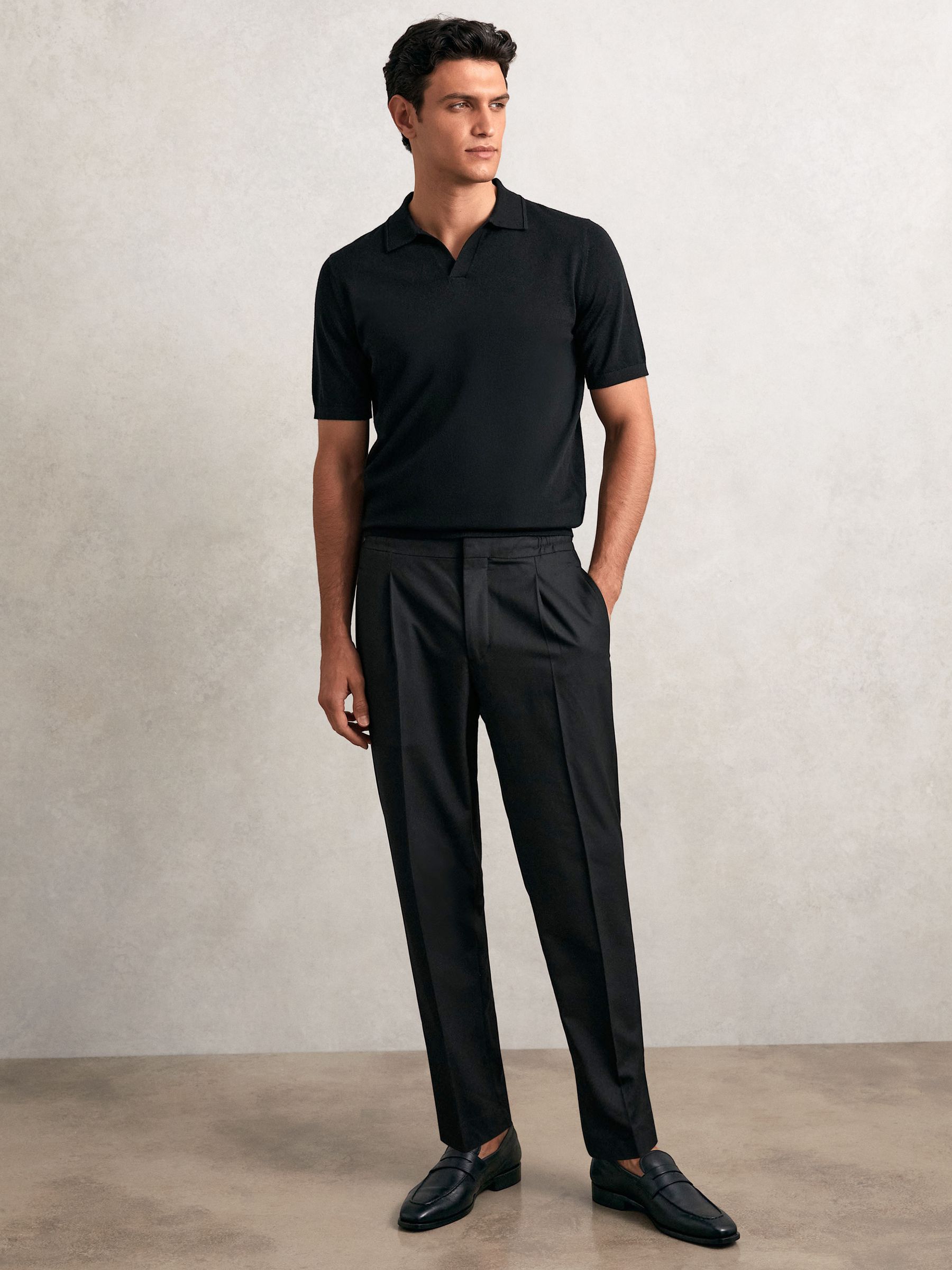 Tapered Drawstring Tailored Trousers in Black - Image 1 of 5