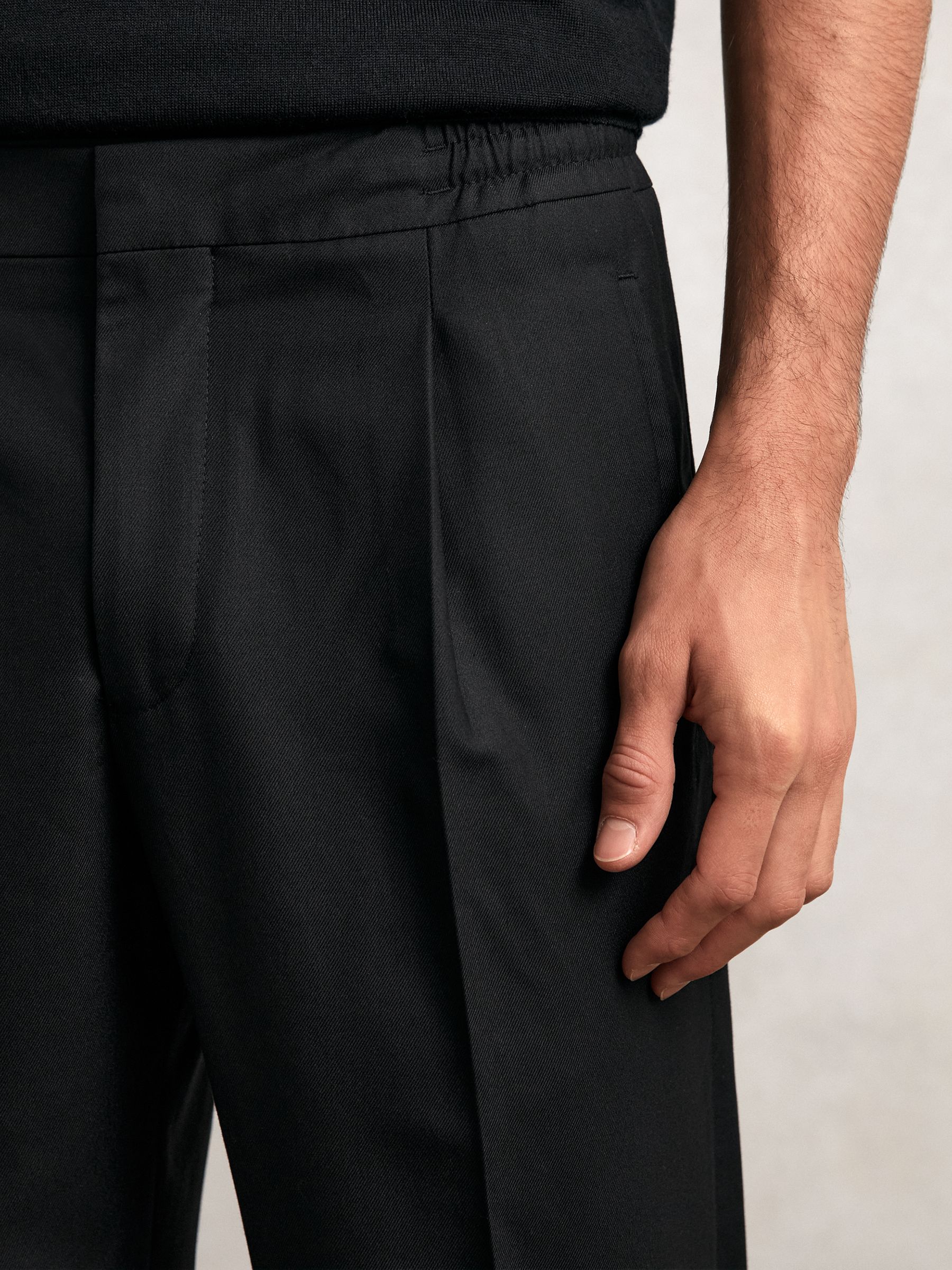 Tapered Drawstring Tailored Trousers in Black - Image 3 of 5