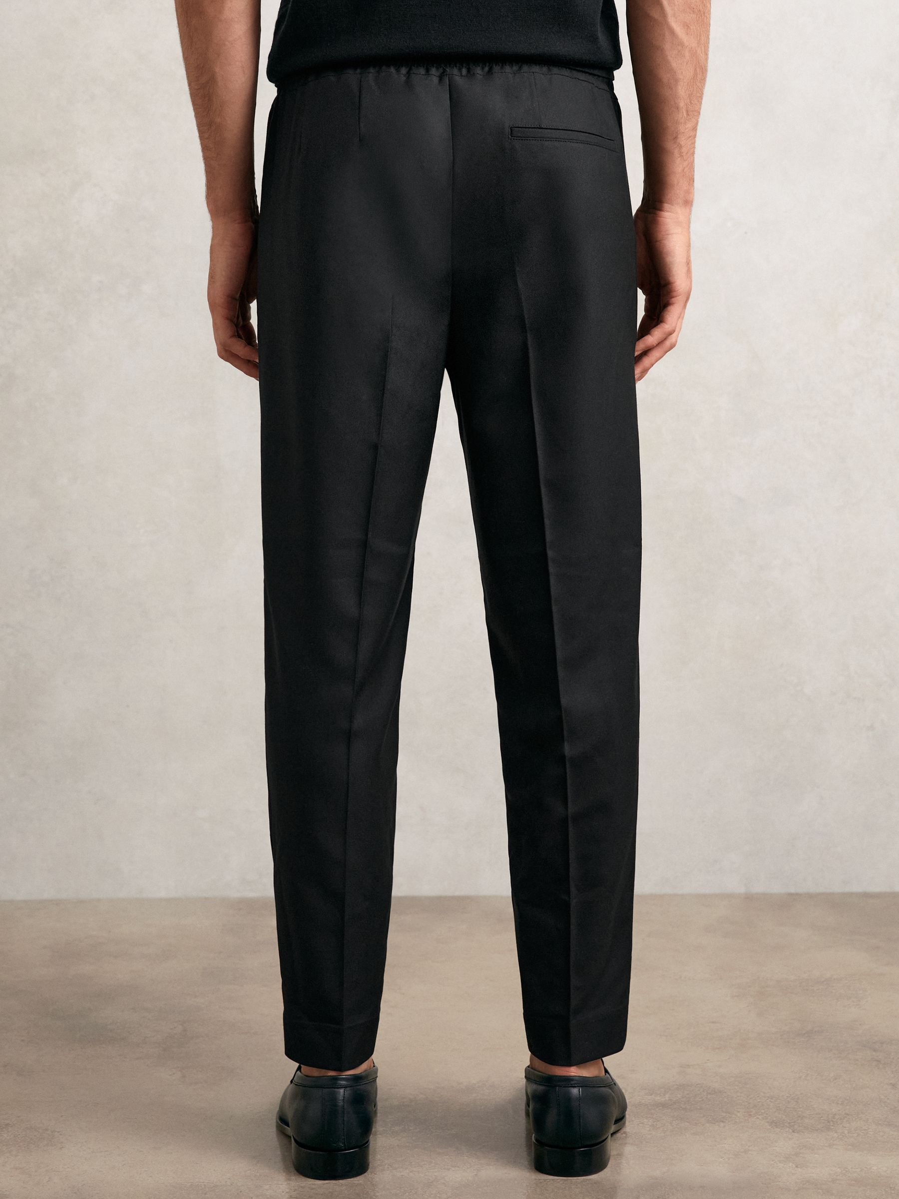 Tapered Drawstring Tailored Trousers in Black - Image 4 of 5