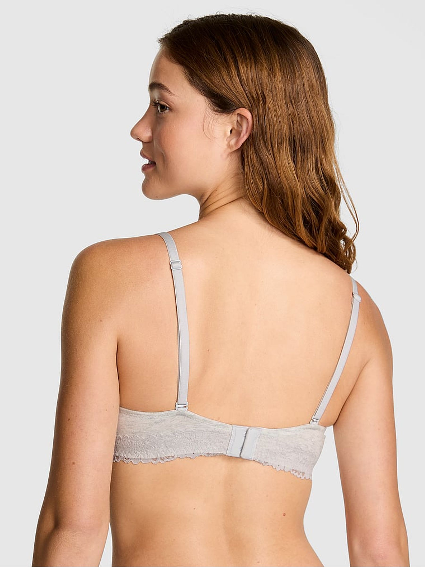 Snow White Lightly Lined Cotton Heather Lace Trim Bra - Image 2 of 3