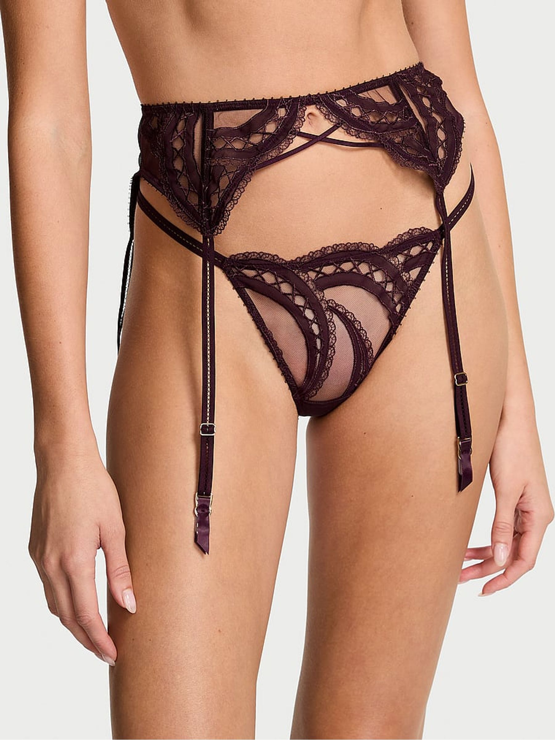 Winter Wine Red Lace Embroidery Garter Belt - Image 1 of 4
