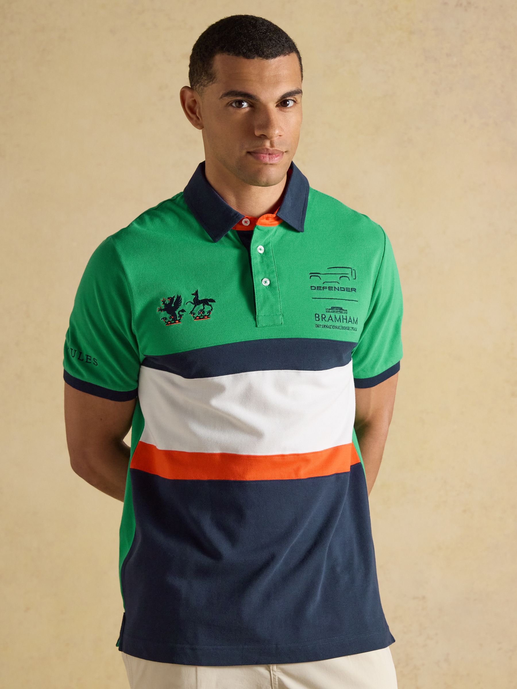 Official Bramham Green & Navy Colourblock Cotton Pique Polo Shirt - Image 1 of 11