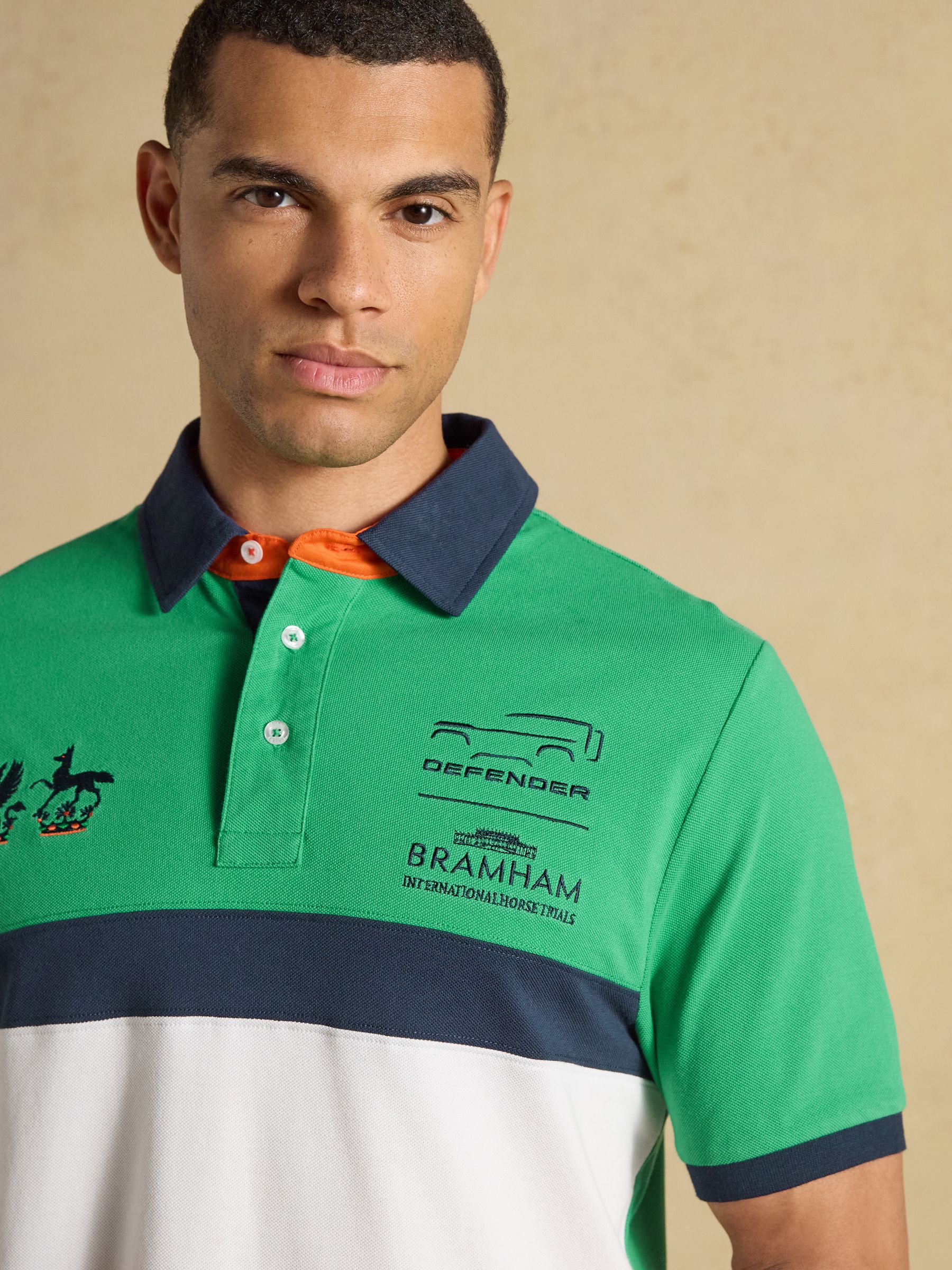 Official Bramham Green & Navy Colourblock Cotton Pique Polo Shirt - Image 3 of 11
