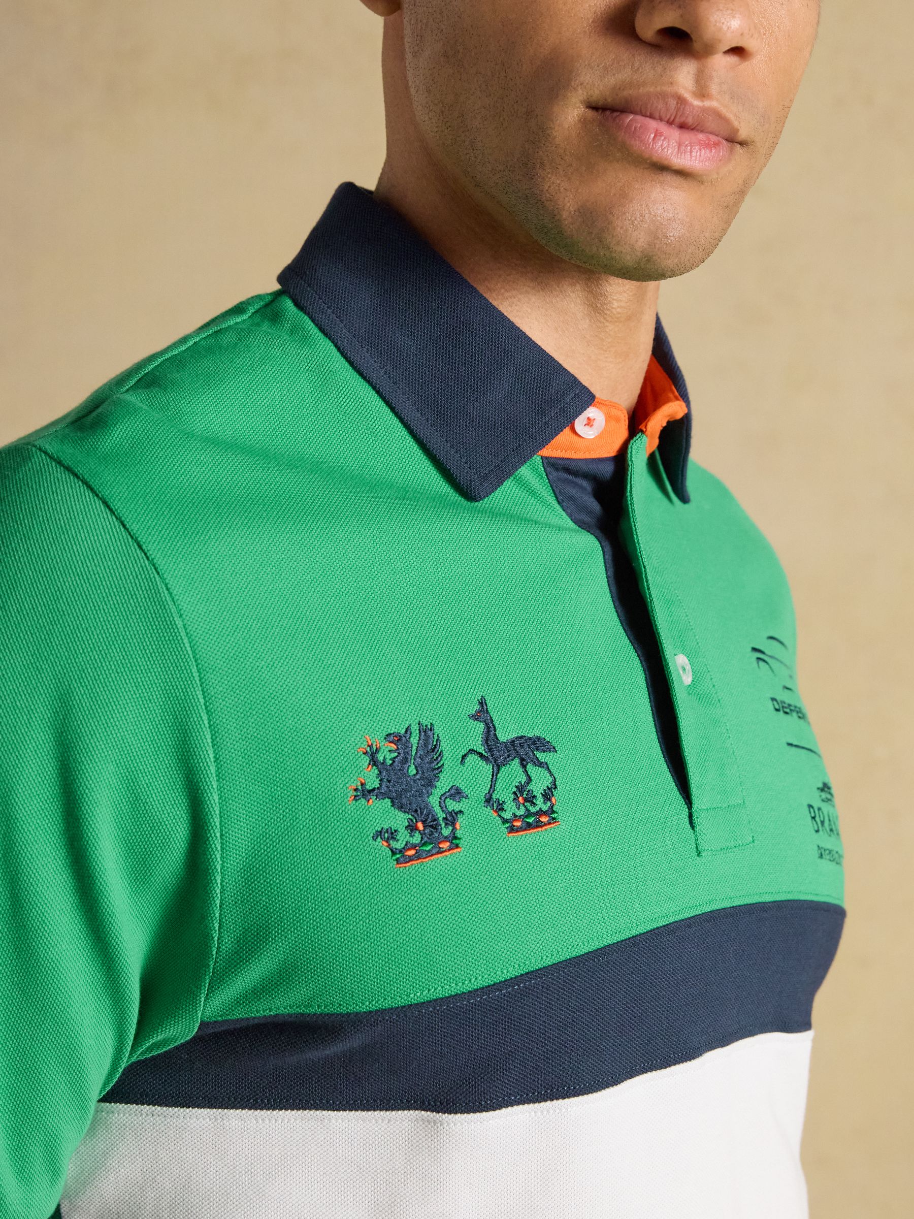 Official Bramham Green & Navy Colourblock Cotton Pique Polo Shirt - Image 6 of 11