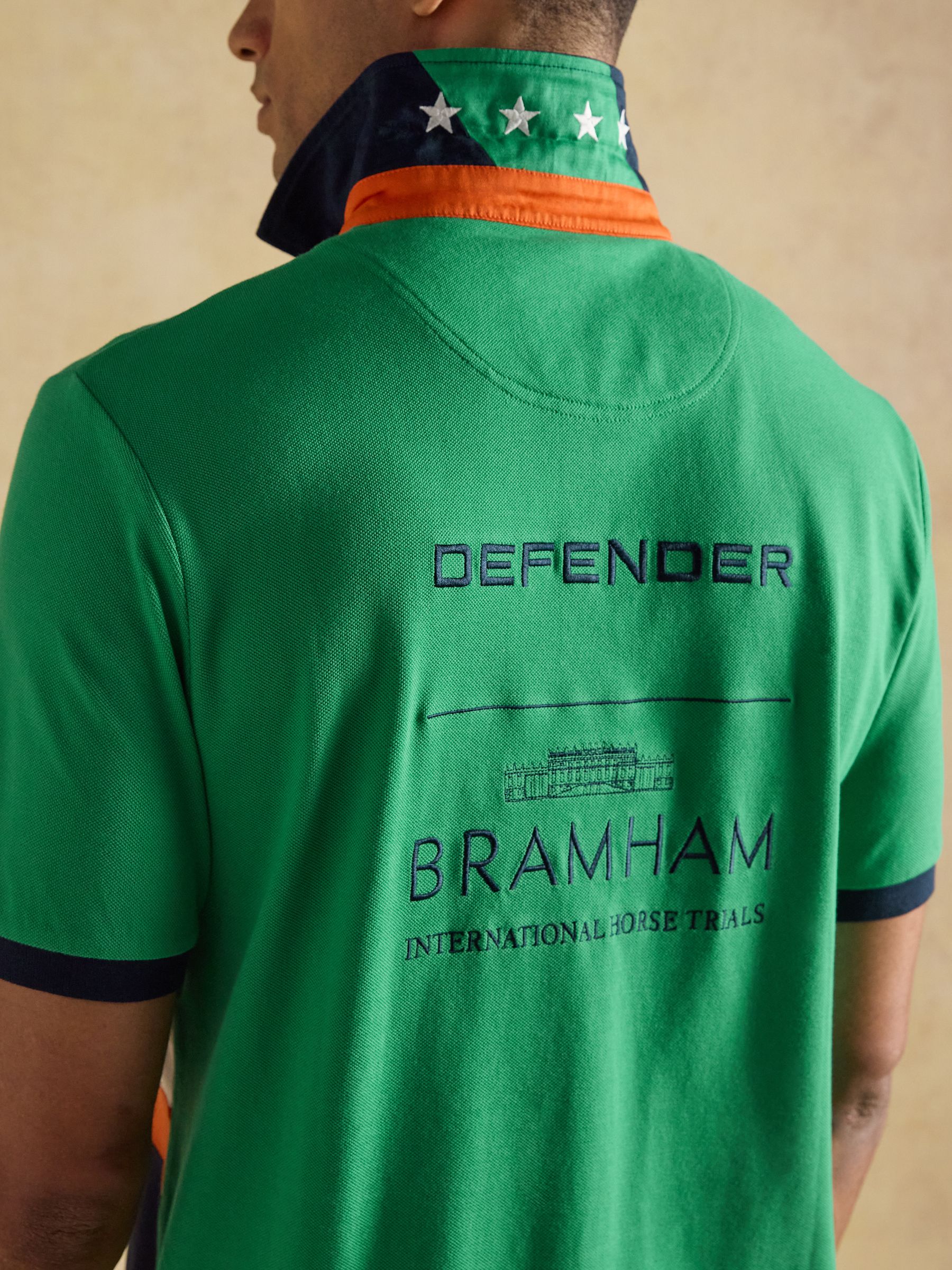 Official Bramham Green & Navy Colourblock Cotton Pique Polo Shirt - Image 9 of 11