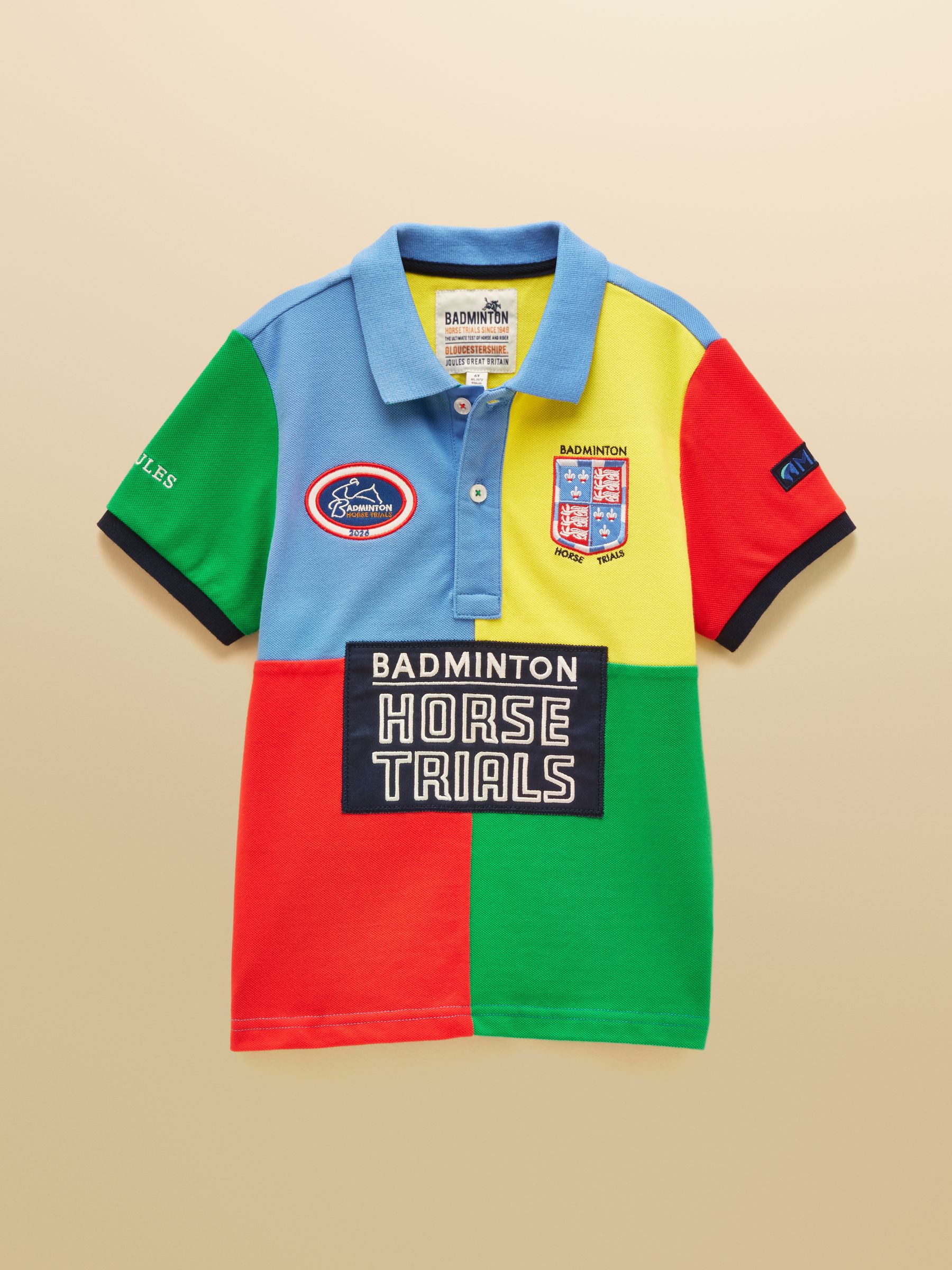 Multi Official Badminton Horse Trials Colourblock Kids Cotton Pique Polo Shirt - Image 1 of 5 Multi Official Badminton Horse Trials Colourblock Kids Cotton Pique Polo Shirt - Image 1 of 5