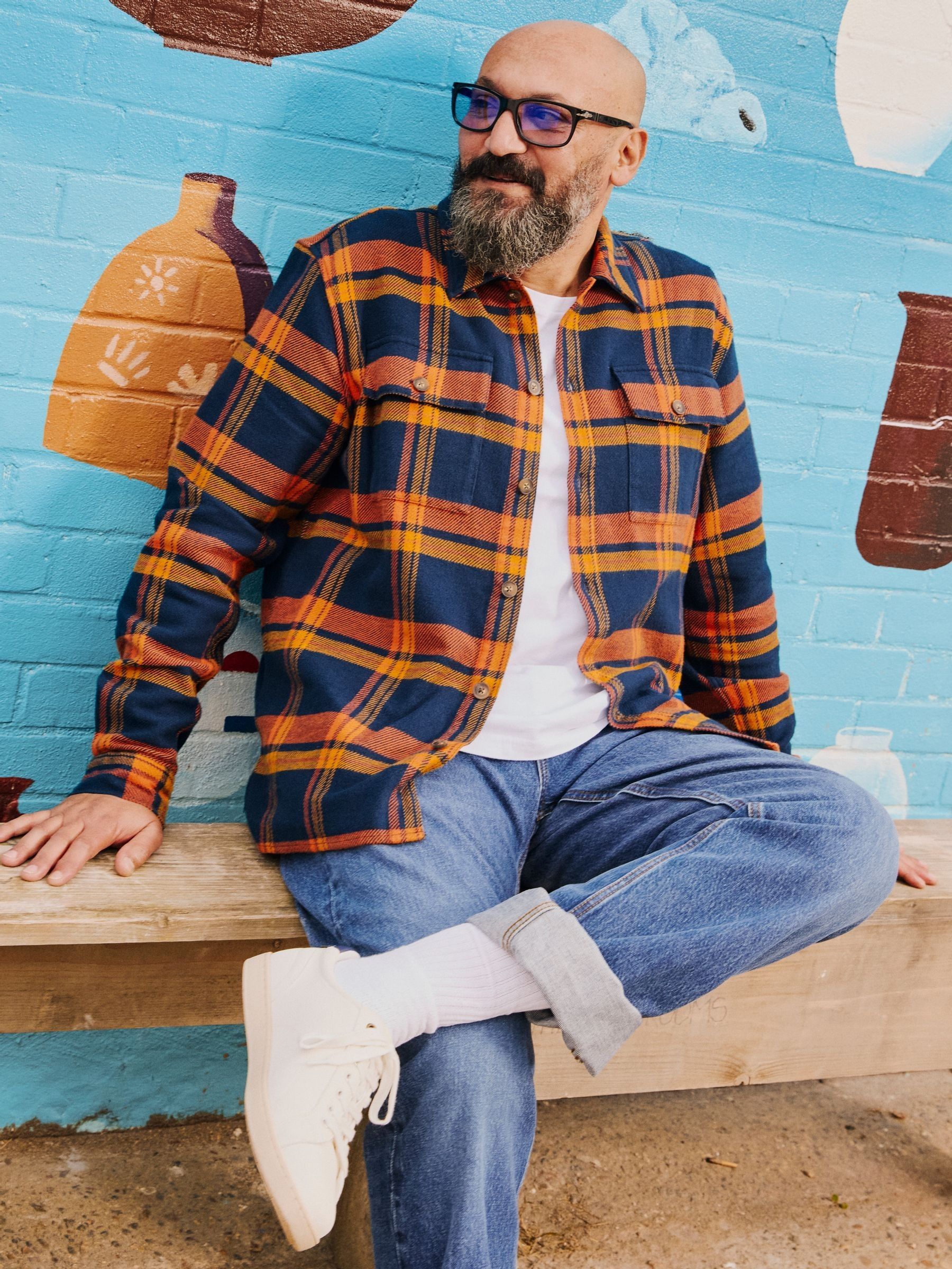 Kaber navy Long Sleeve Relaxed Fit Check Shirt - Image 1 of 7