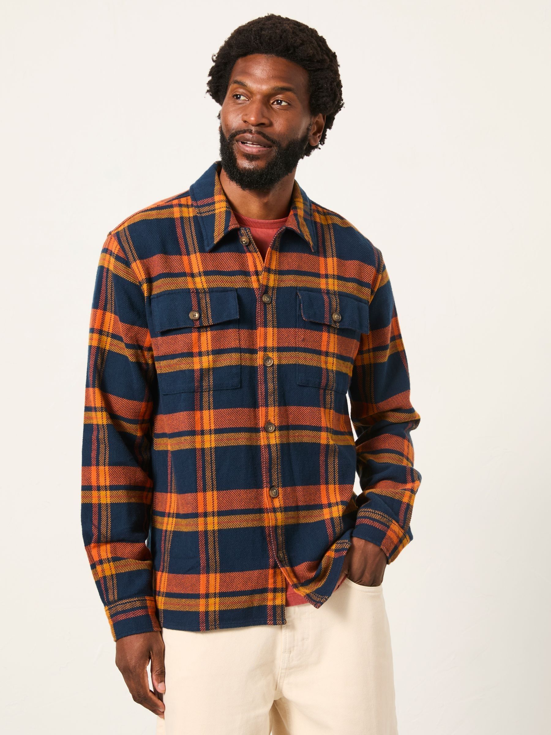 Kaber navy Long Sleeve Relaxed Fit Check Shirt - Image 2 of 7 Kaber navy Long Sleeve Relaxed Fit Check Shirt - Image 2 of 7